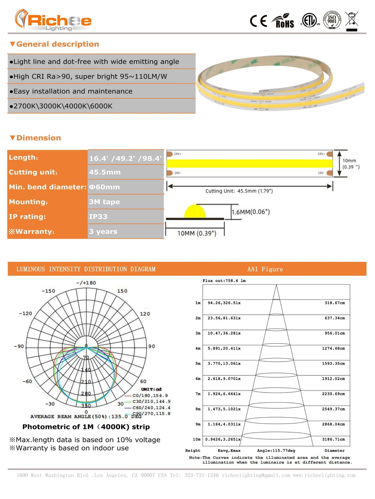 LED COB Strip 6474-27K-24V