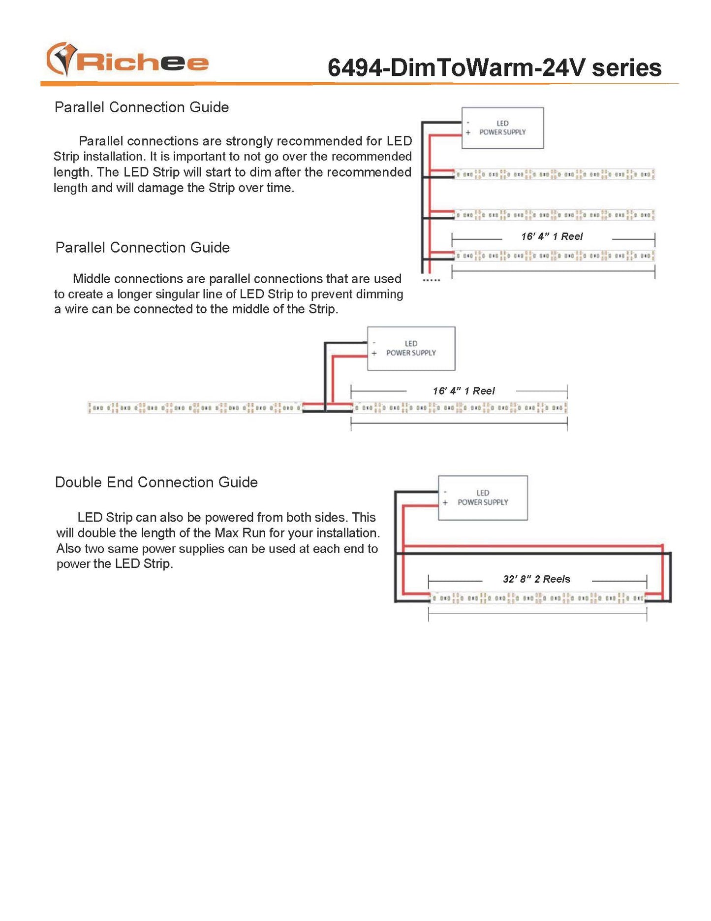 Dim to Warm Color Selectable LED Strip 5.4W, 300LM/FT