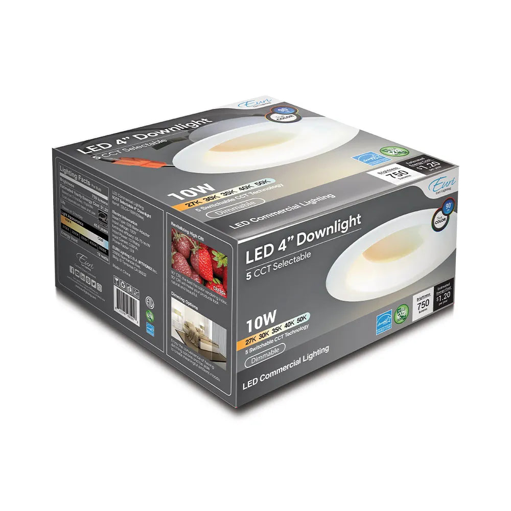 4” Recessed Downlight 5CCT Selectable E26 Adapter Included Dimmable