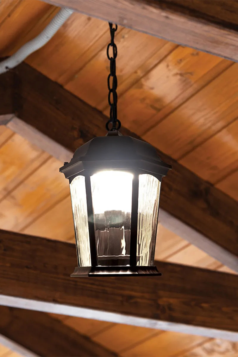LED Flickering Flame Hanging Lantern w/Dual Security Light (Bronze) - EHL-130W-MD