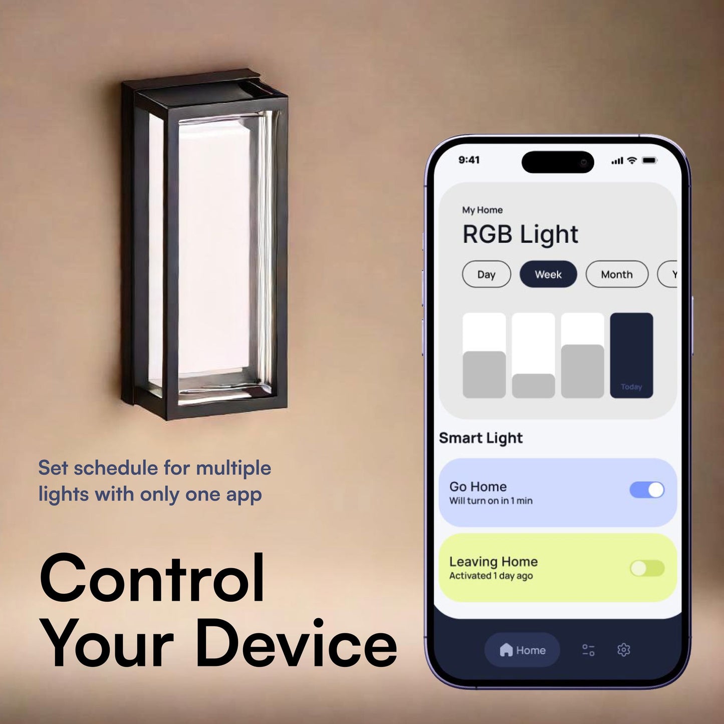 Outdoor Wall Light, CCT+RGB, Dimmable, Mobile App Controlled Smart LED