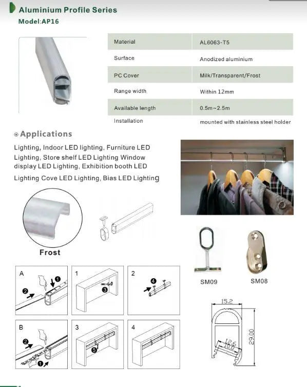 Aluminum Profile Wardrobe Rail (Rounded Cover) - AP16F