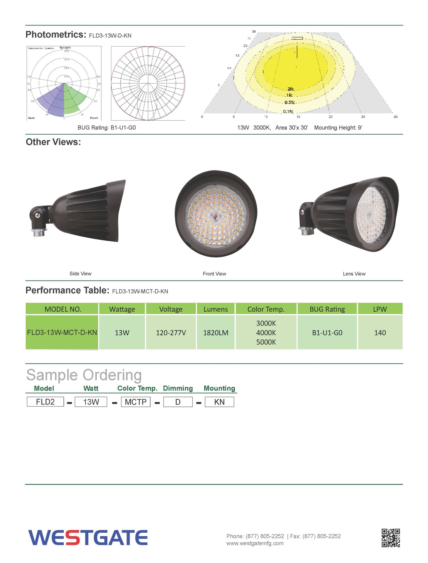 Flood Head with Photocell - FLD3 13W