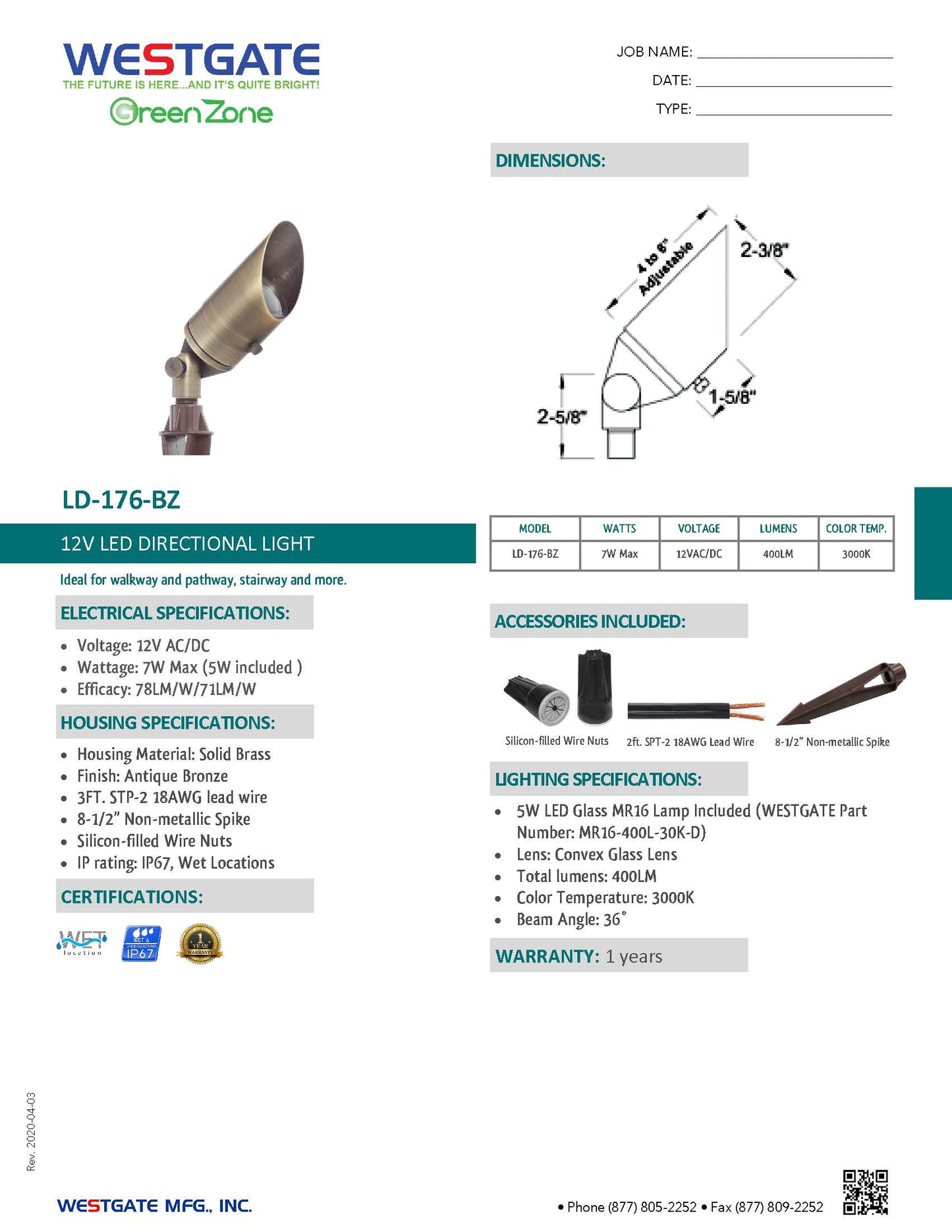 LED Directional Light - LD-176-BZ-LEDB