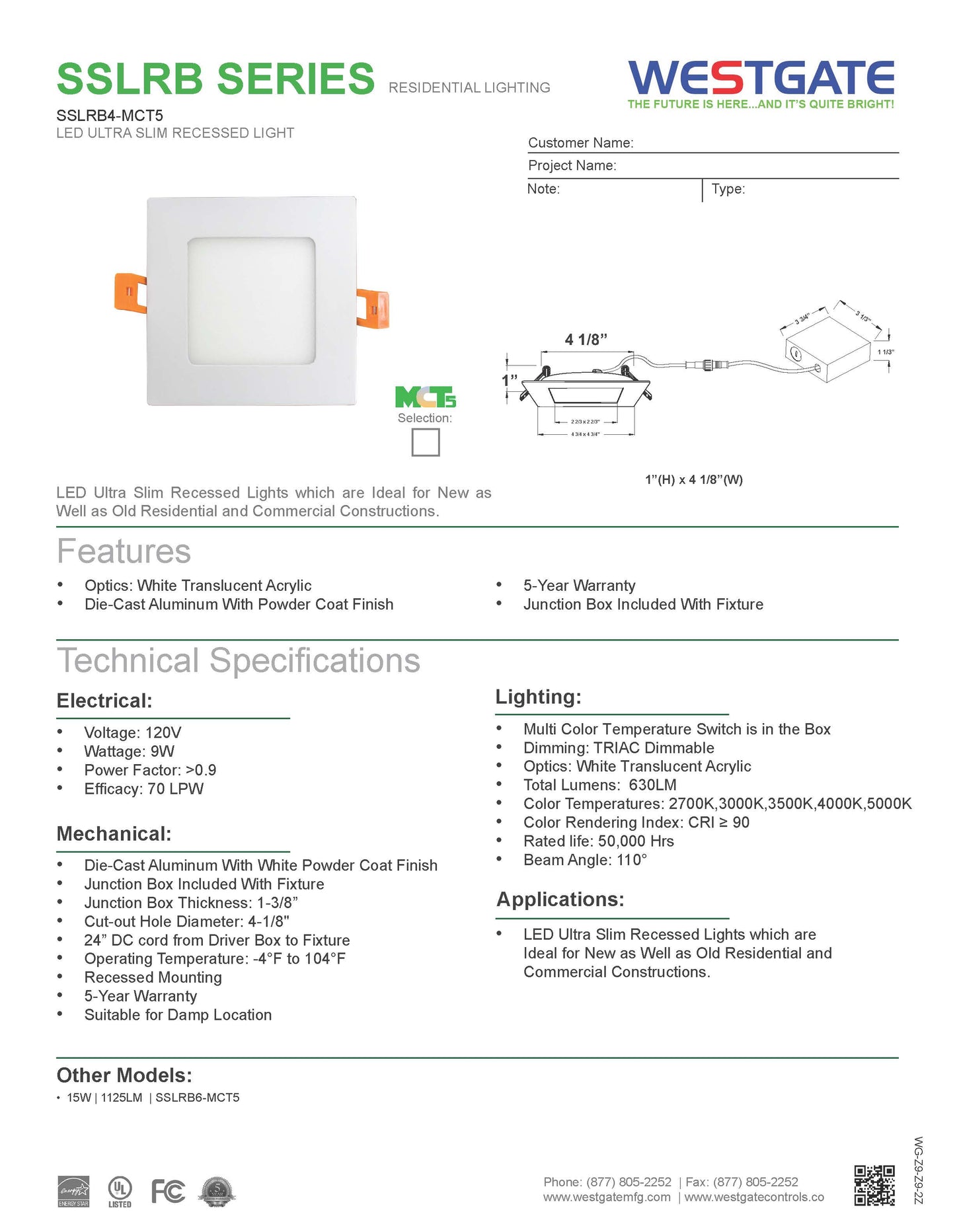 LED 4" Square Ultra Slim Round-Back Recessed Lights