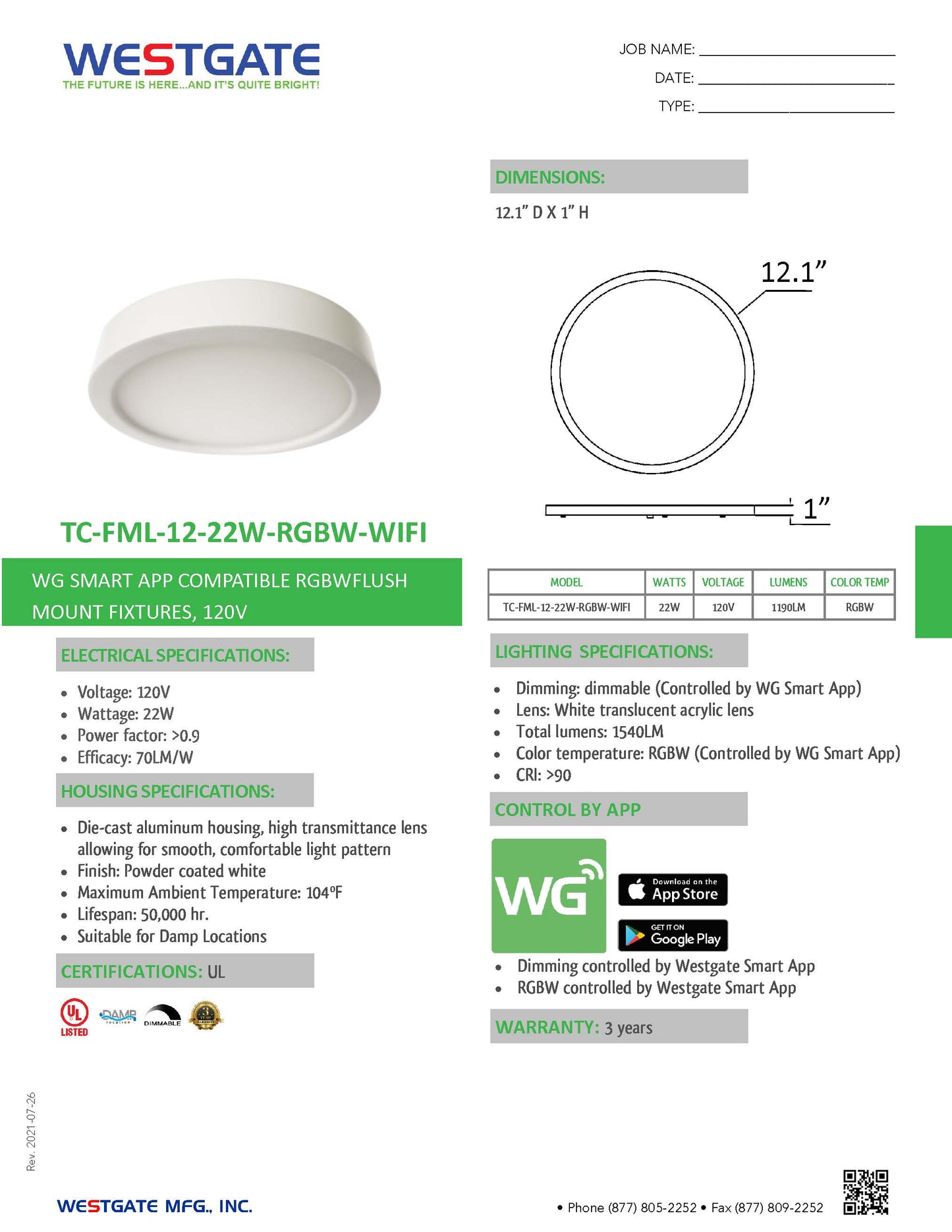 12" Smart Flush Mount Fixtures RGBW