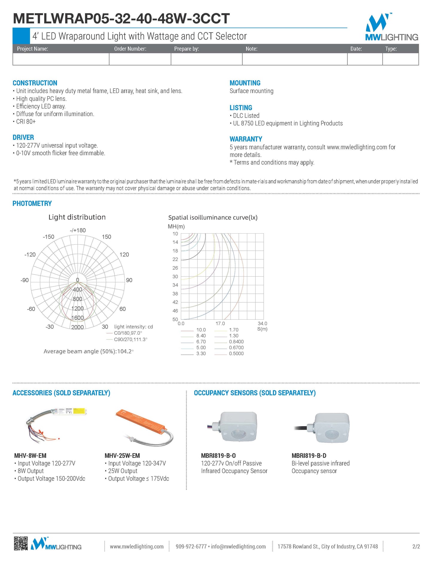 4' LED Wraparound Light with Wattage and CCT Selector