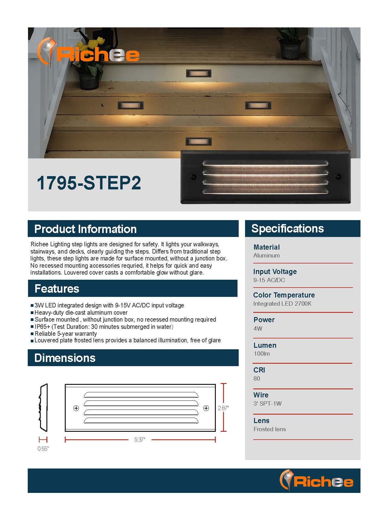 Lengthened Surface Mount Step Light 4W