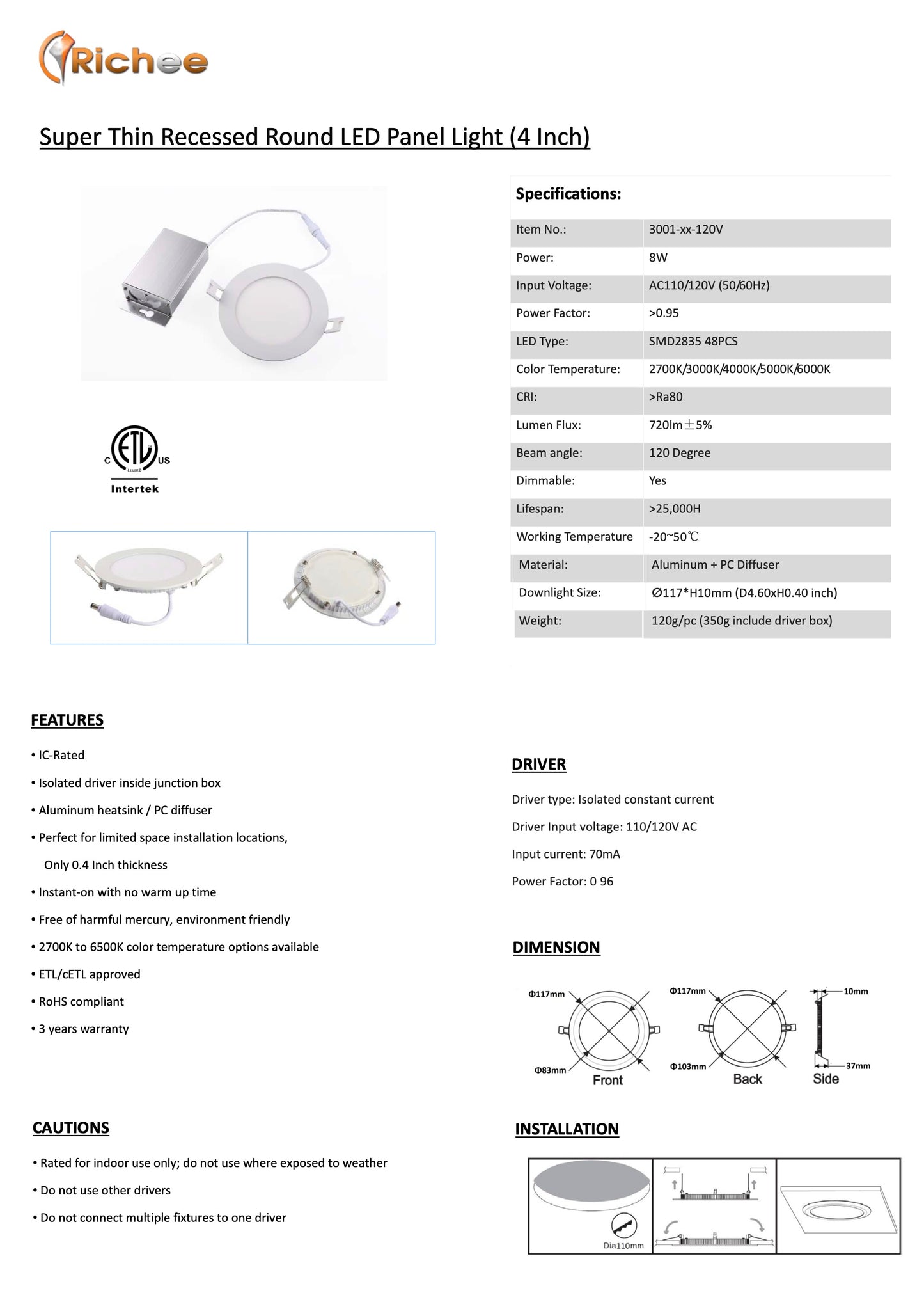 4 Inch LED Slim Panel Light