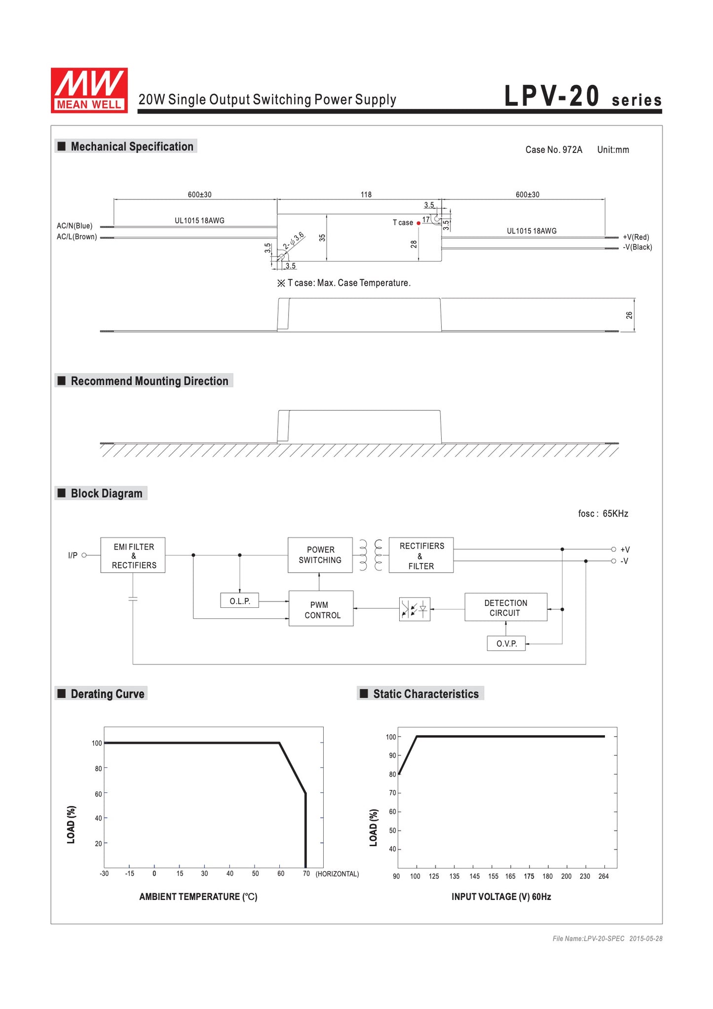 MEAN WELL 20W Single Output Switching Power Supply (Constant Power)