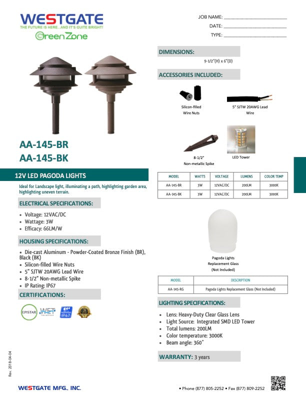 12V LED Pagoda Lights - AA-145-BK