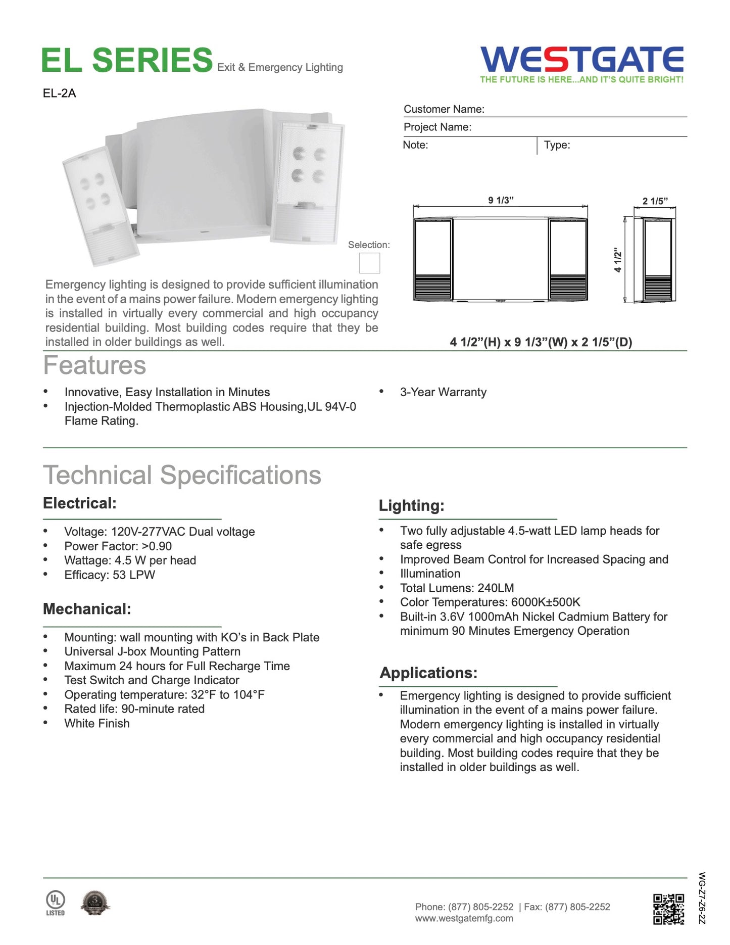 WESTGATE LED Emergency Lights EL-2A