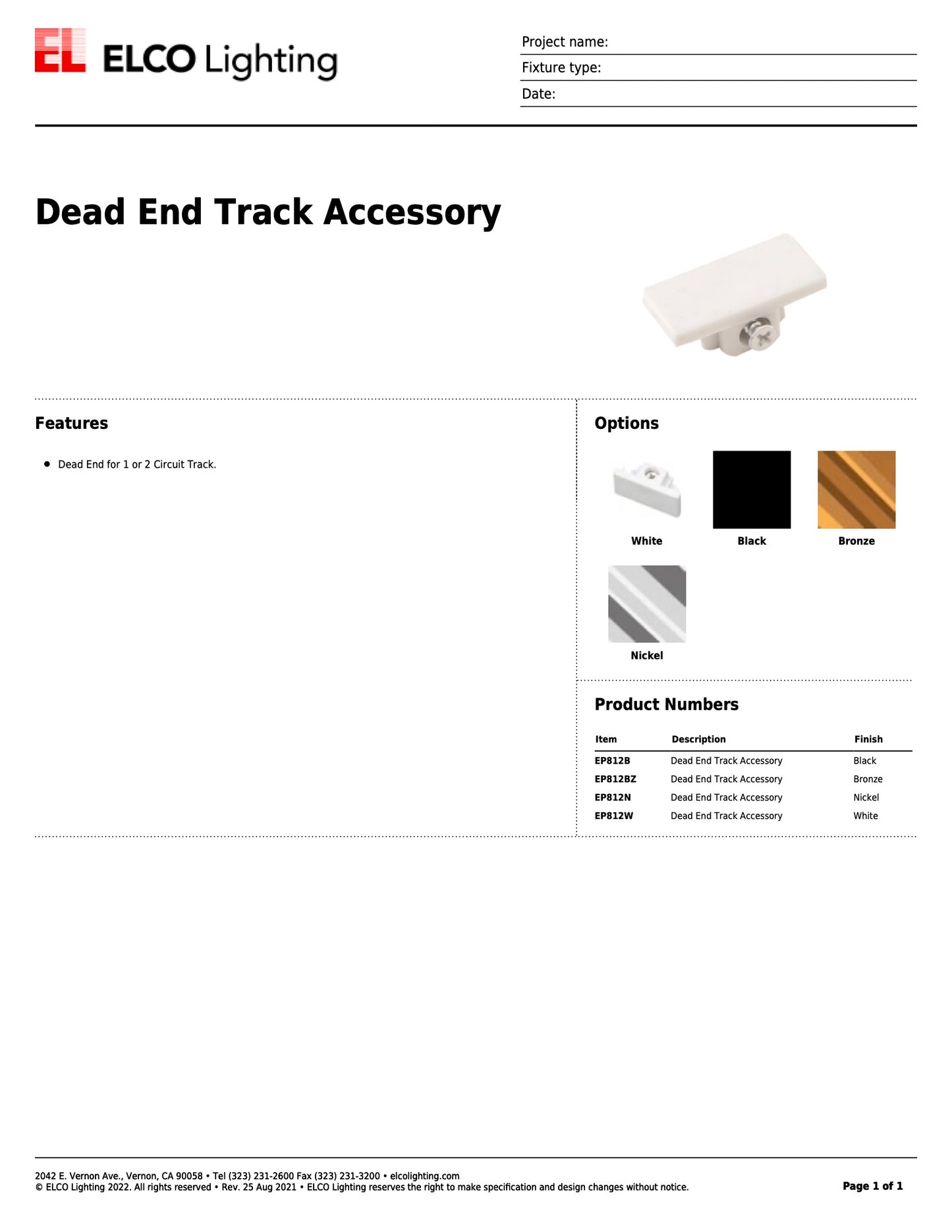 Track Light Dead End White