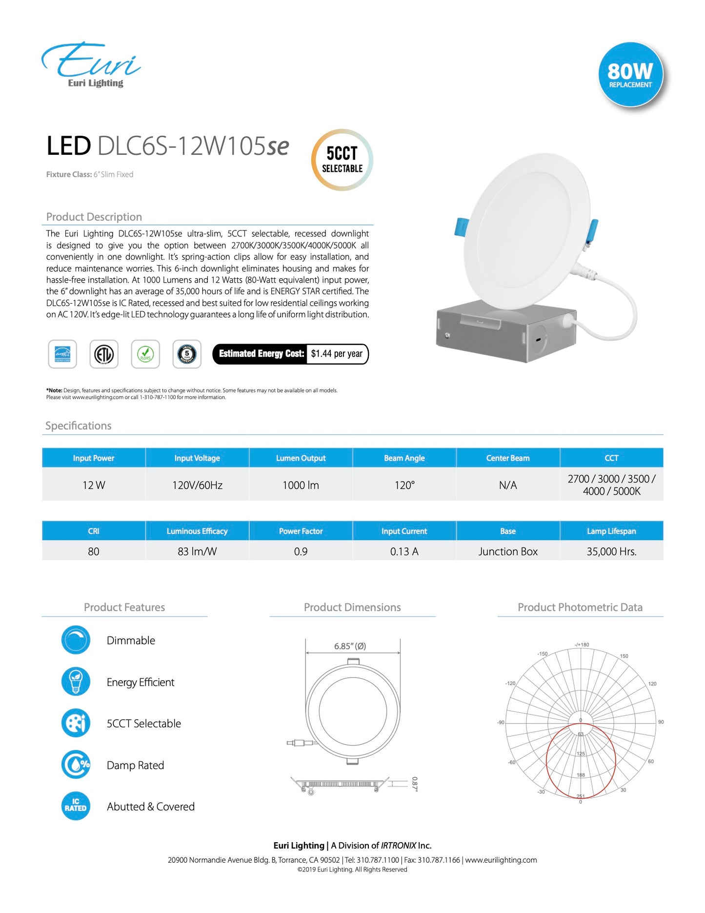 6 Inch Slim Downlight No Housing Required