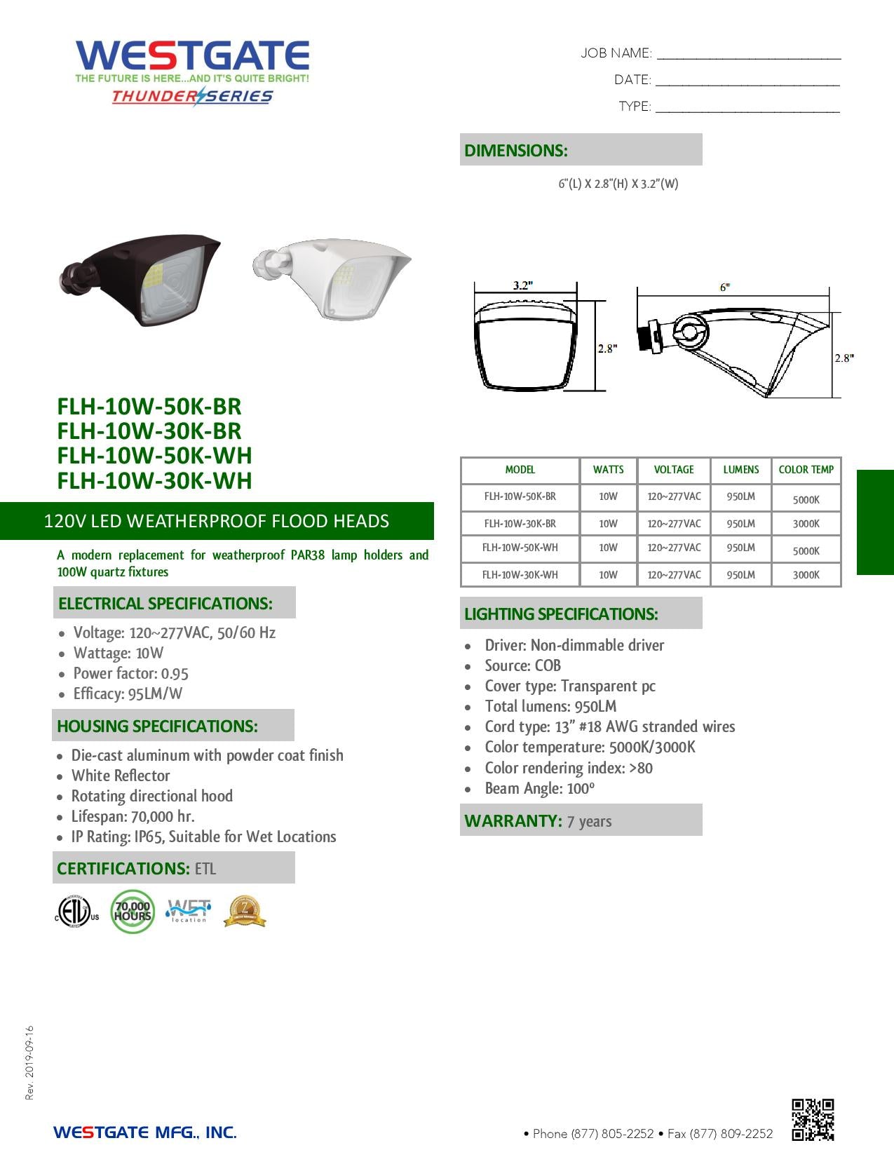 LED Weatherproof Square Flood Heads - Westgate