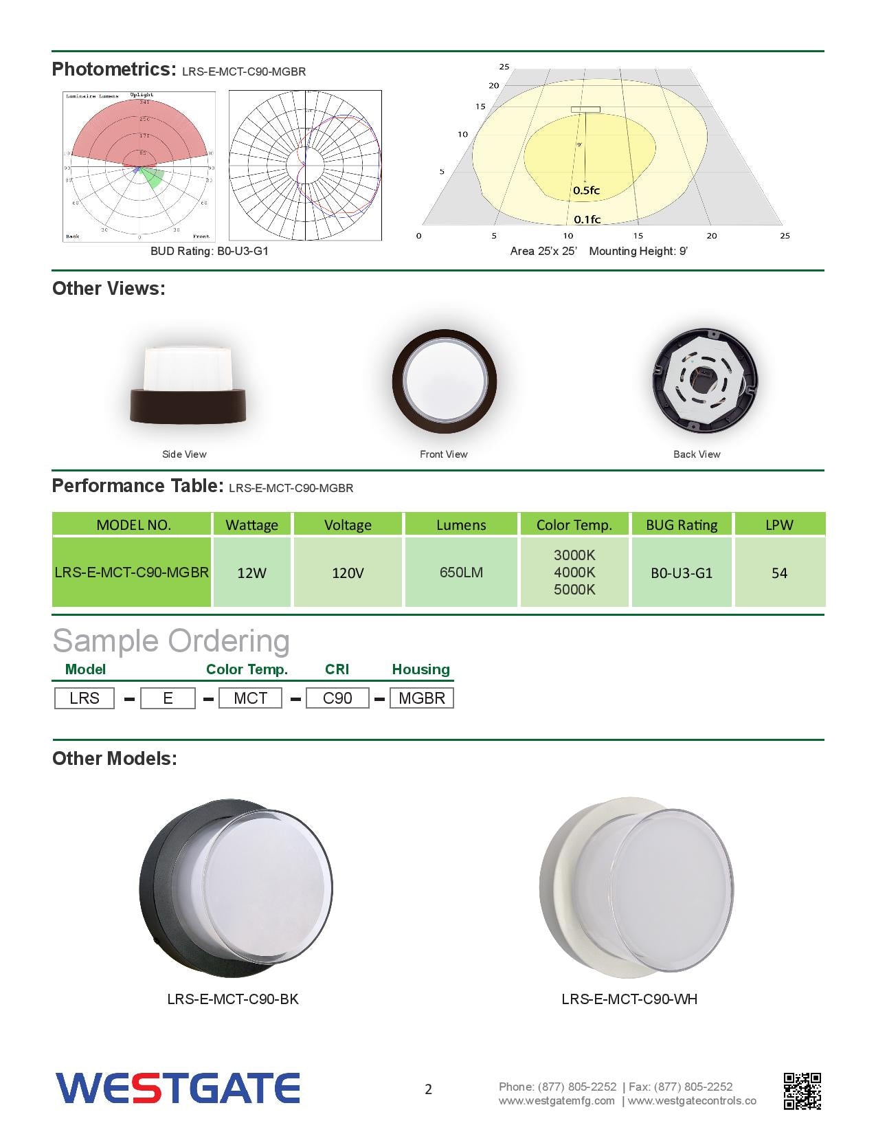 LRS-E LED Multi-CCT Architectural Wall Light With Dual Lens - WESTGATE