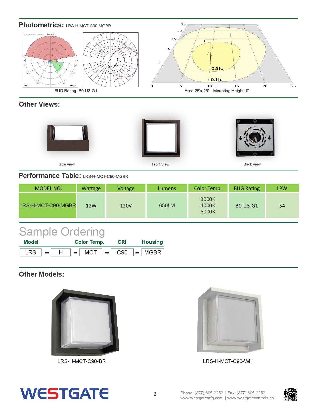 WESTGATE LRS-H LED Multi-CCT Architectural Wall Light With Dual Lens