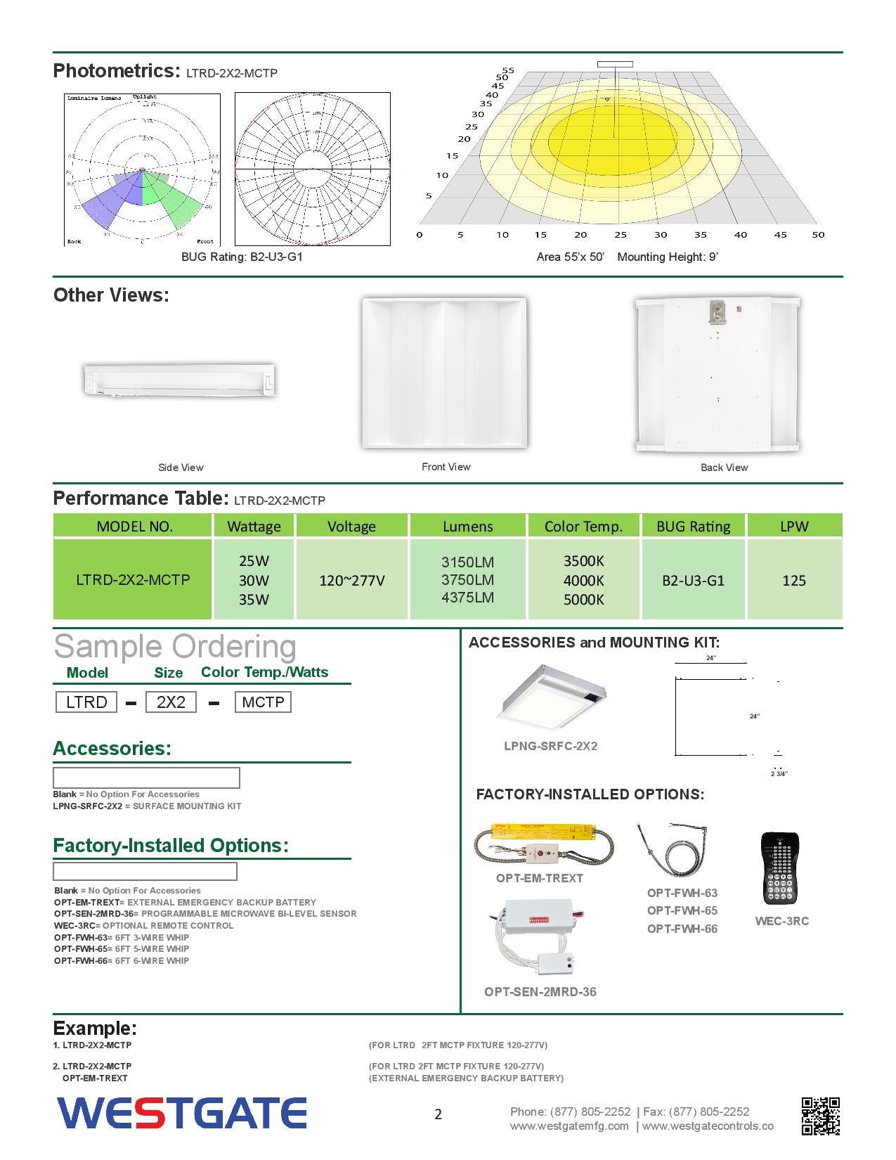 LTRD LED Multi-Wattage & Multi-CCT Dual Lens Troffer Lights - WESTGATE