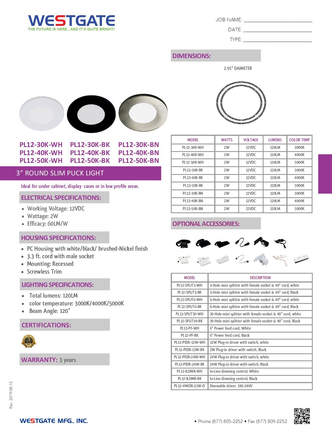 12V LED 3" Round Slim Puck Lights