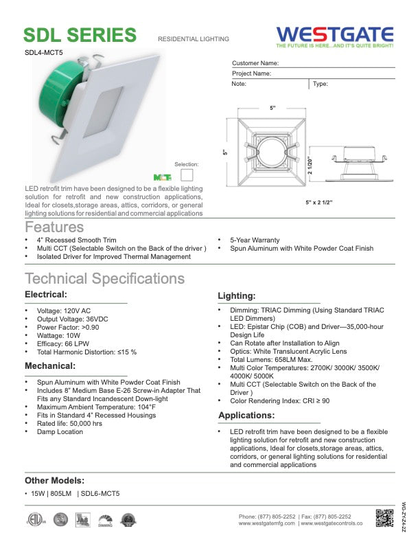4 Inch LED Recess Trim MCT5