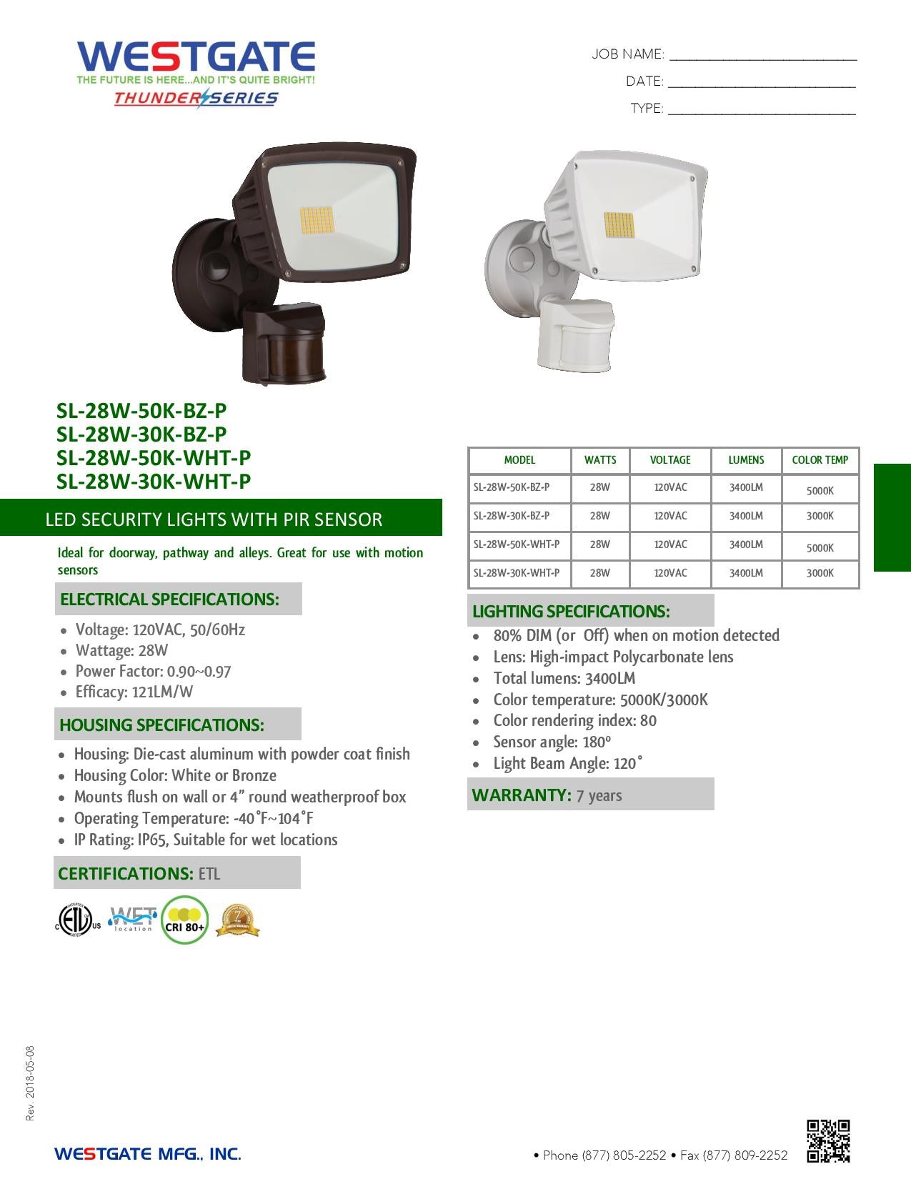 LED Security Lights with Dimming PIR Sensor
