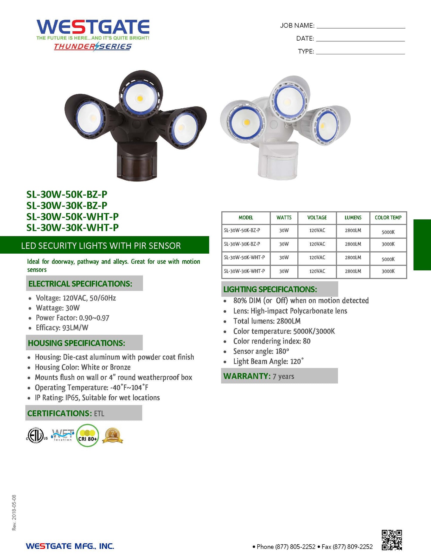 LED Security Light Bronze 3000K