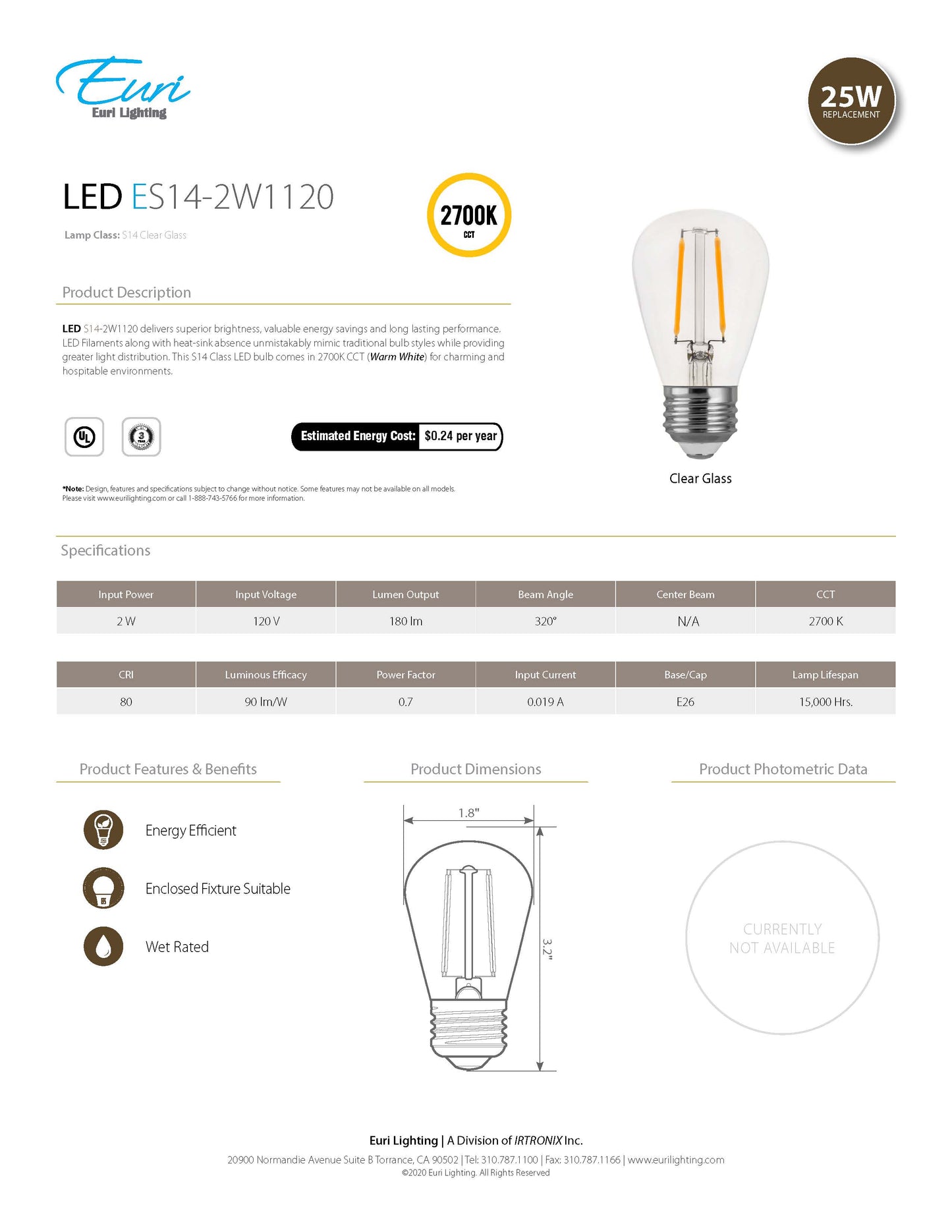S14 LED Filament Bulb