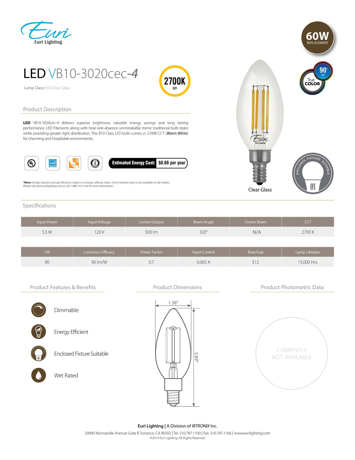 LED Filament Bulb - VB10-3020cec-4