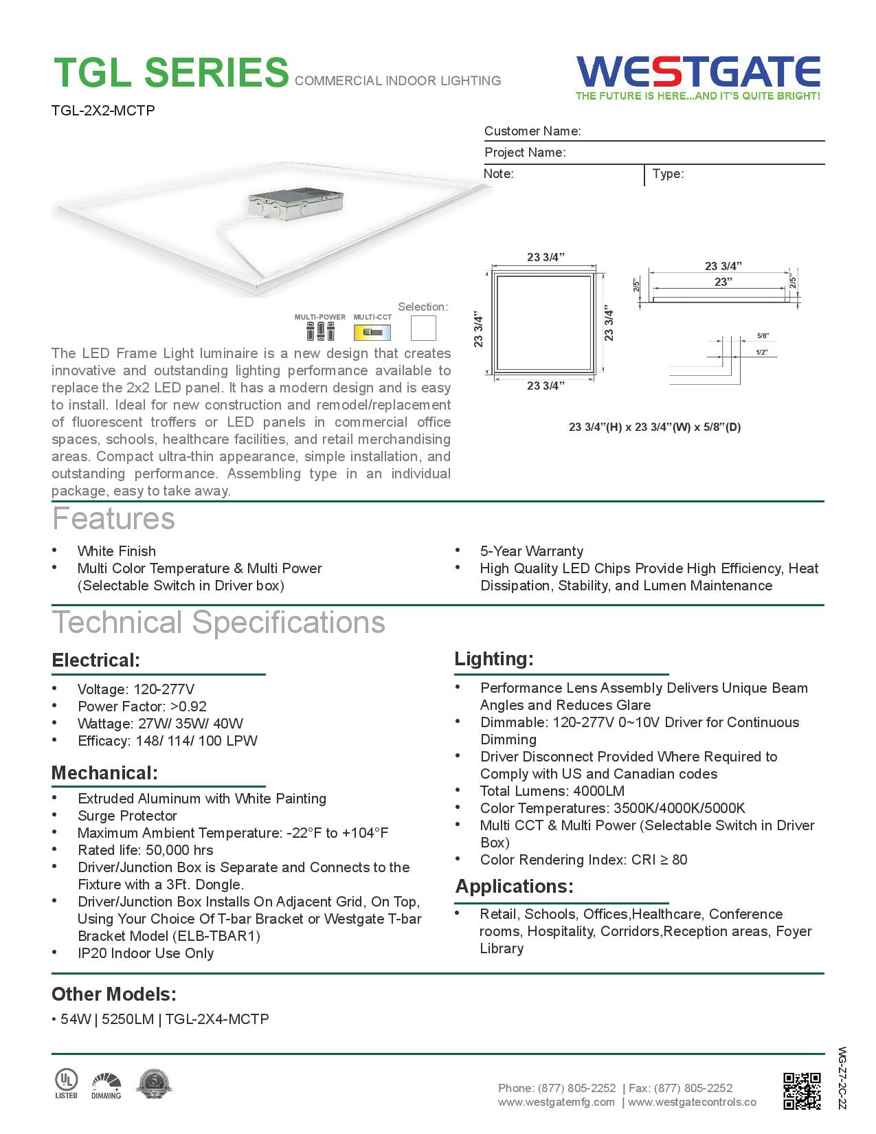 LED T-Bar Grid Panel Lights WESTGATE