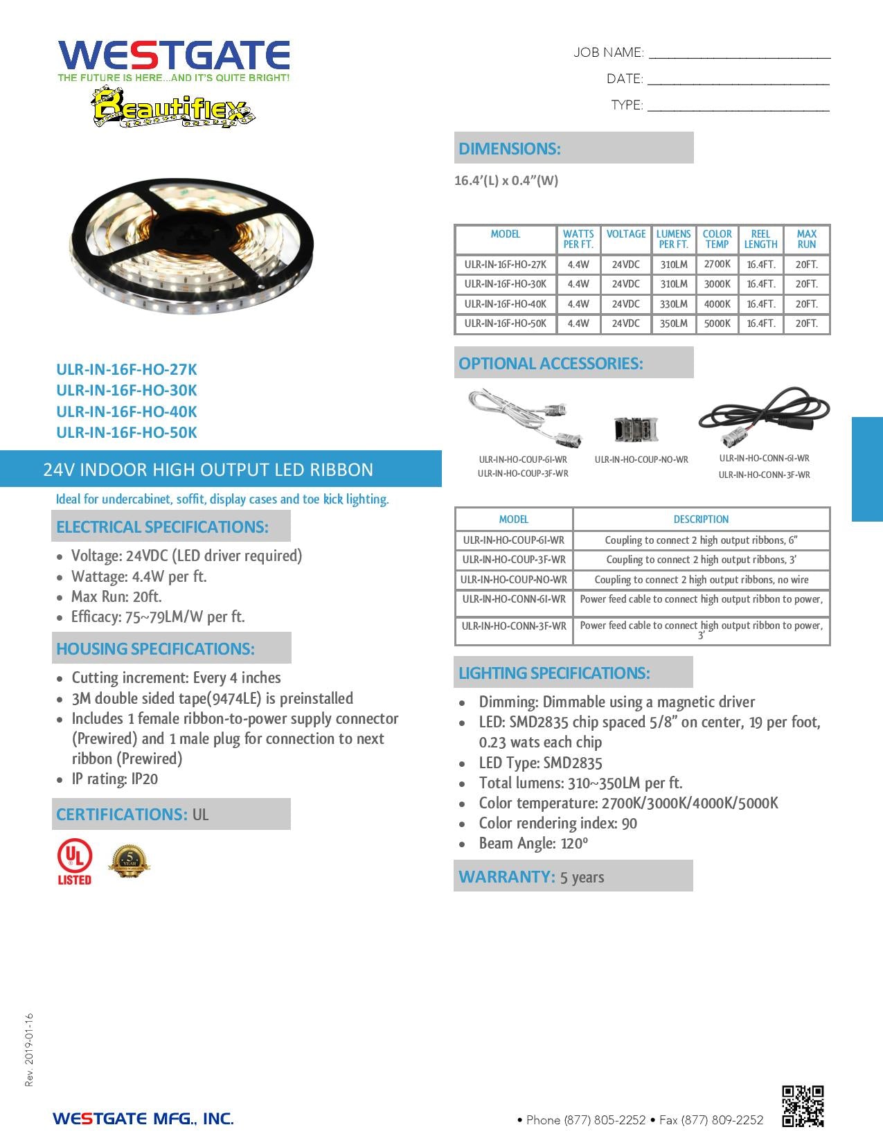 24V 2700k Indoor High Output LED Ribbon - WESTGATE
