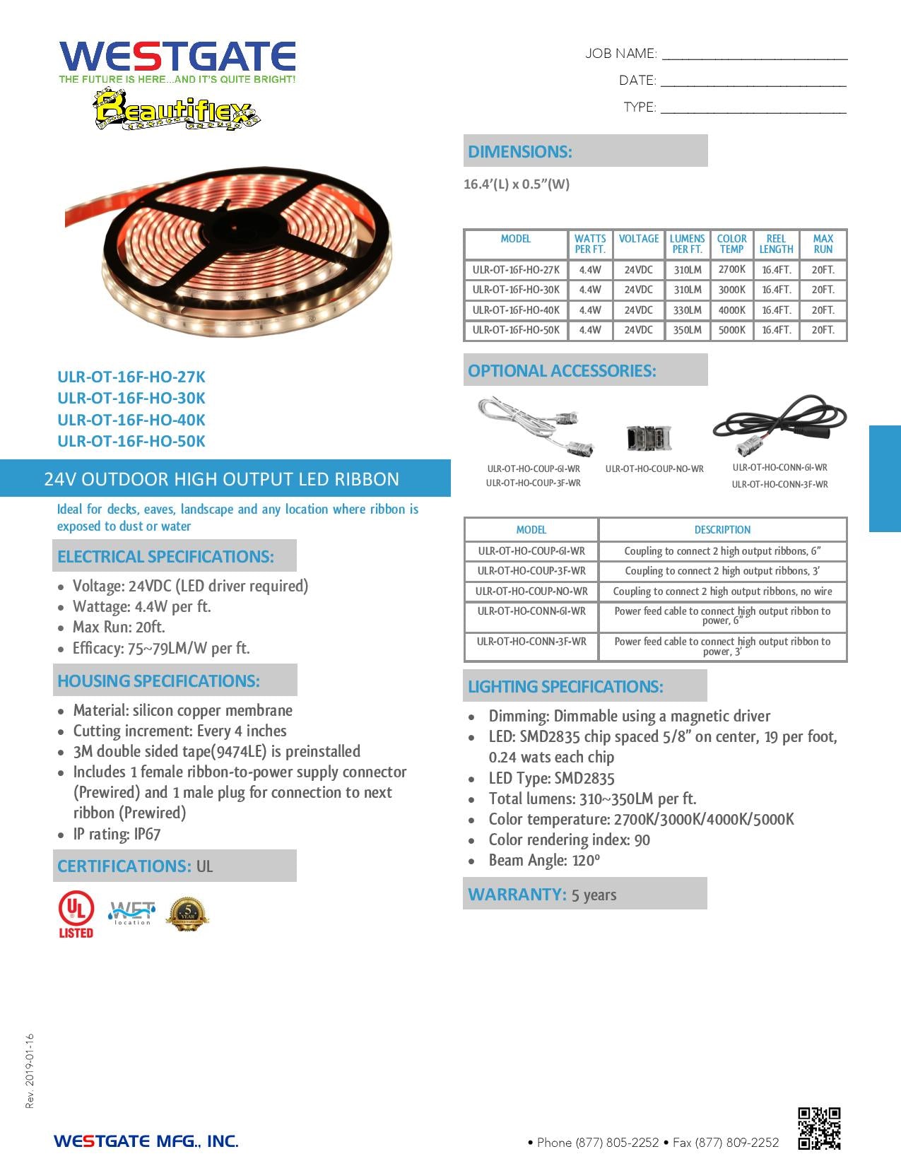 24V 2700k Outdoor High Output LED Ribbon - WESTGATE