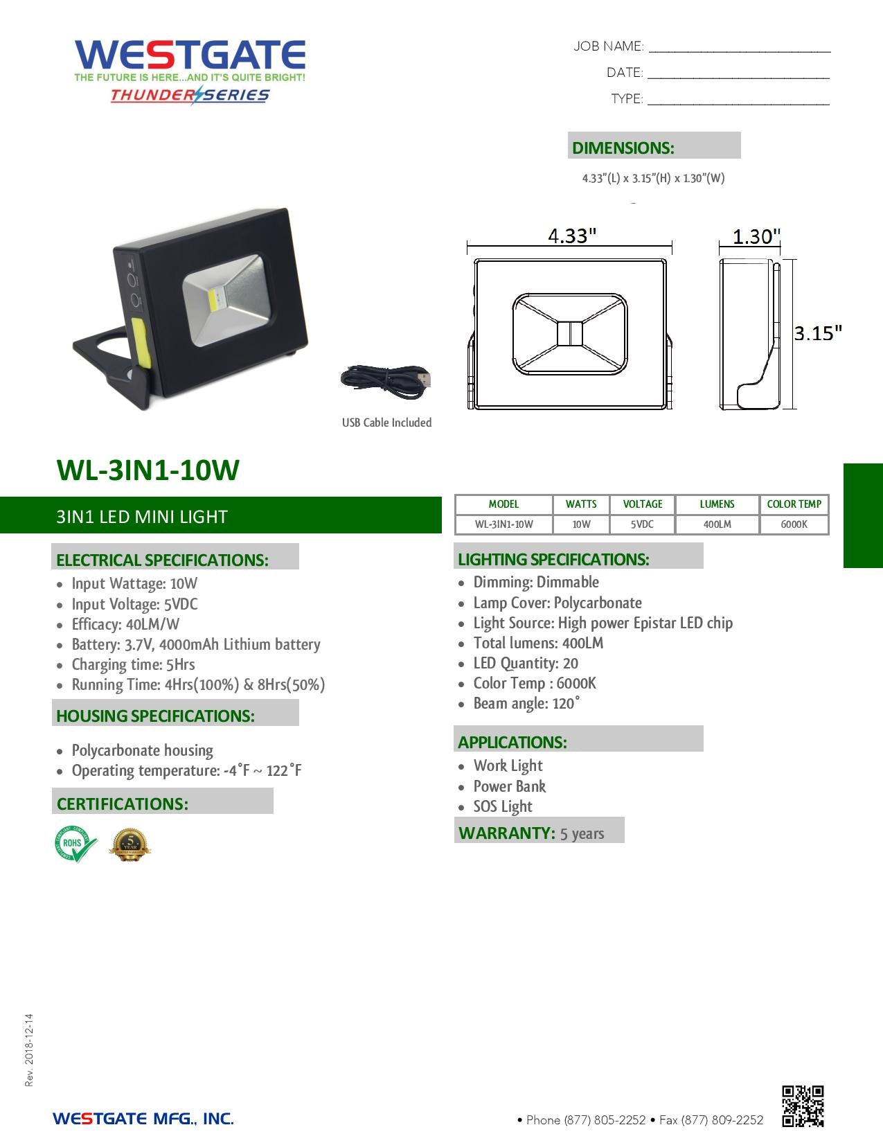 WESTGATE 3 IN 1 LED Work Light