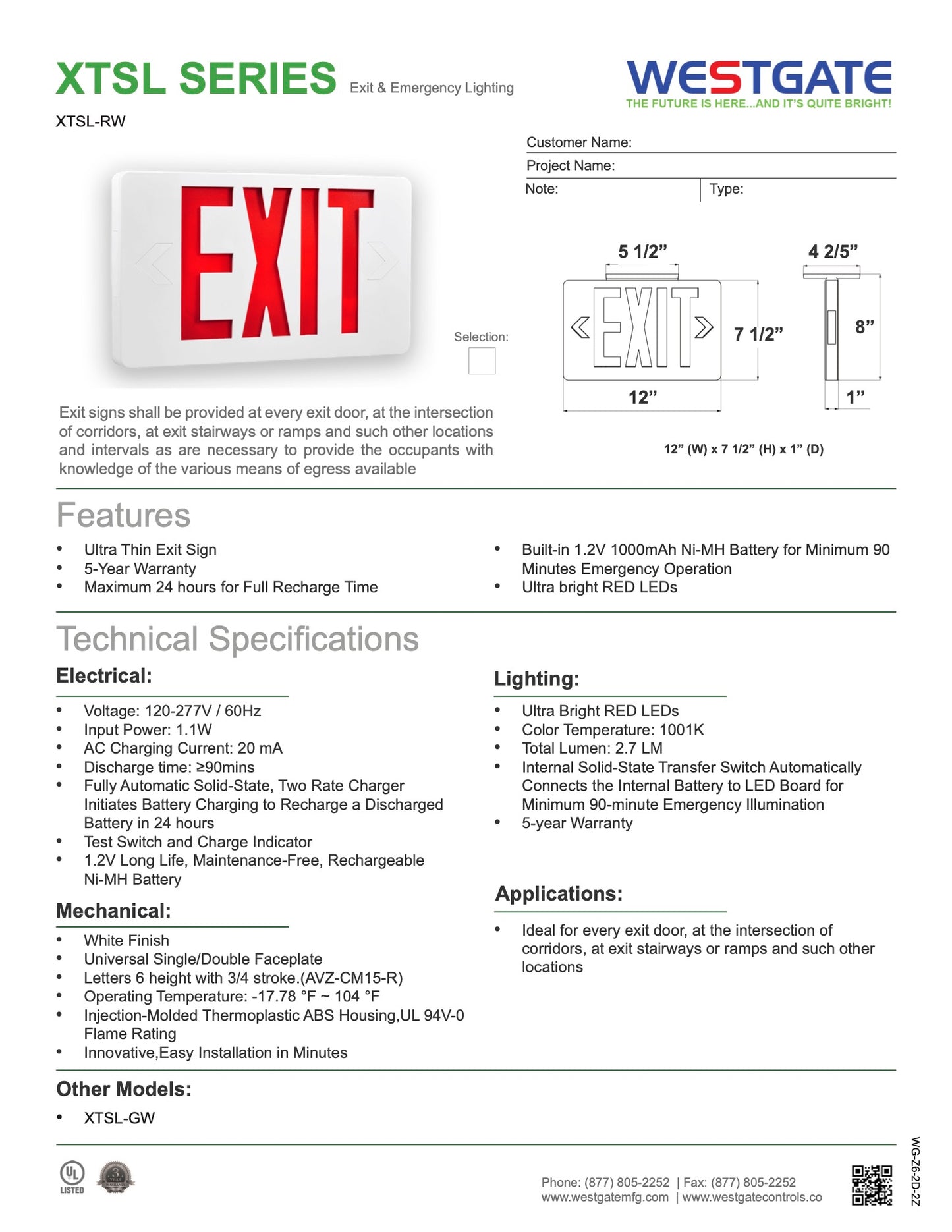 Ultra Thin Emergency Exit Sign - Red