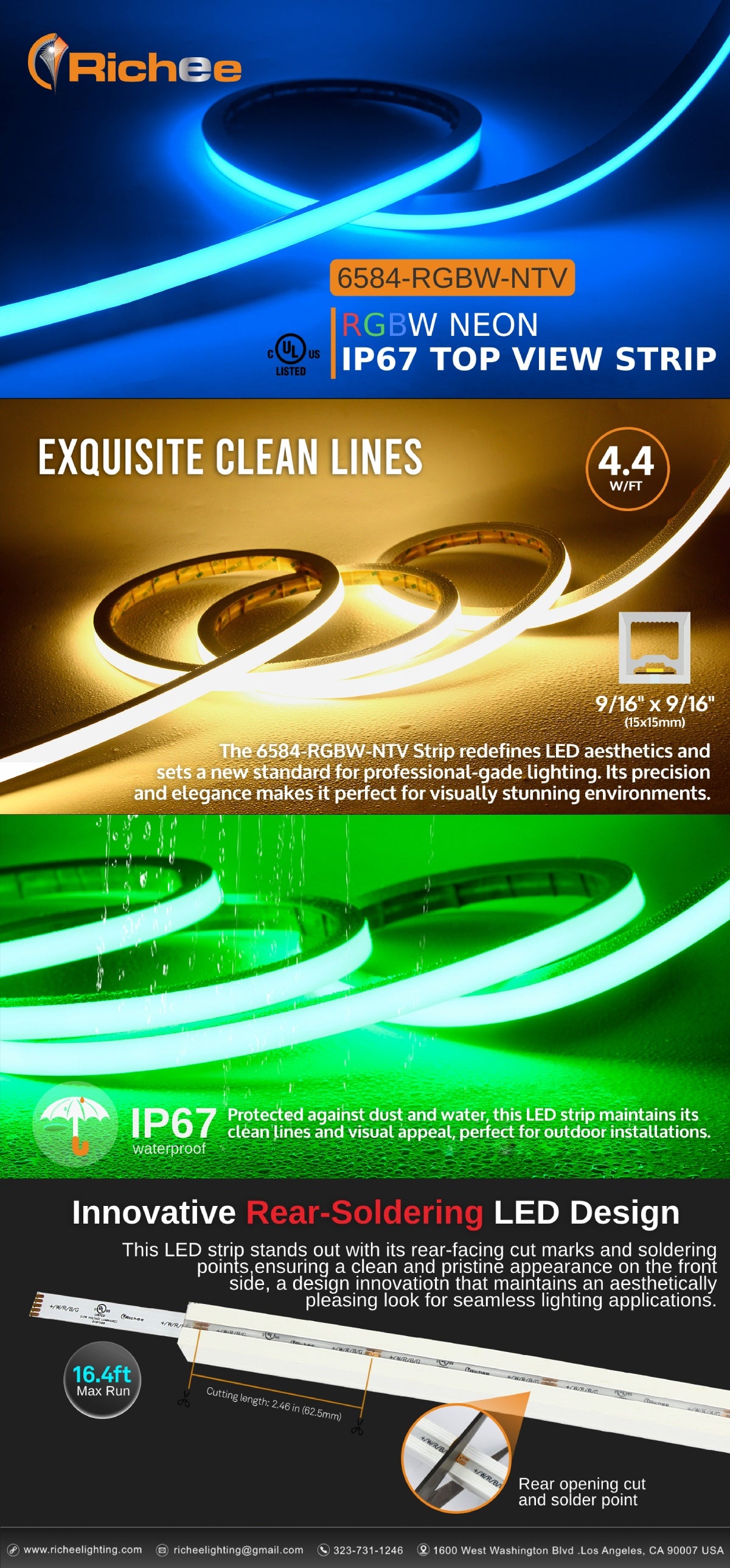 RGBW Neon IP67 Top View Strip 4.4W/FT 24V DC