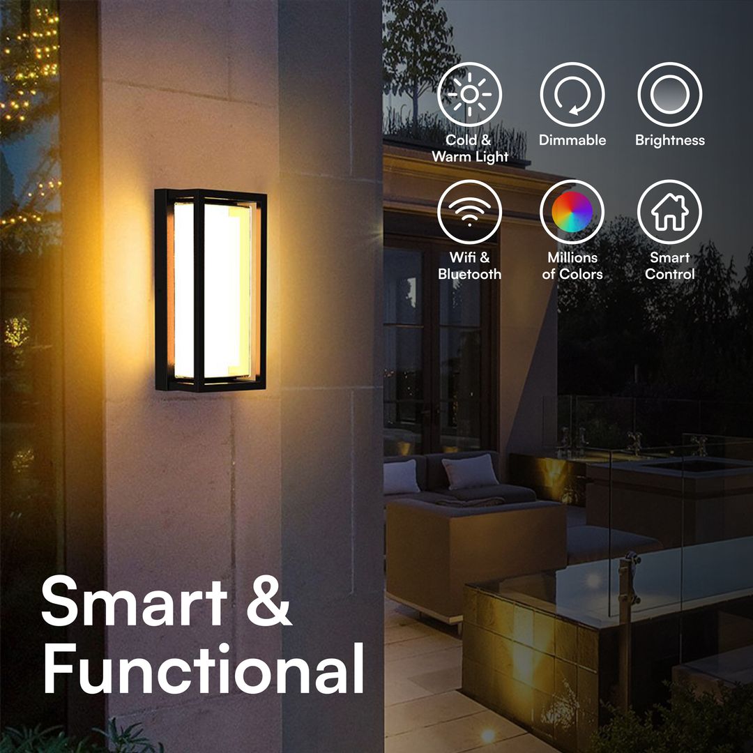 Outdoor Wall Light, CCT+RGB, Dimmable, Mobile App Controlled Smart LED
