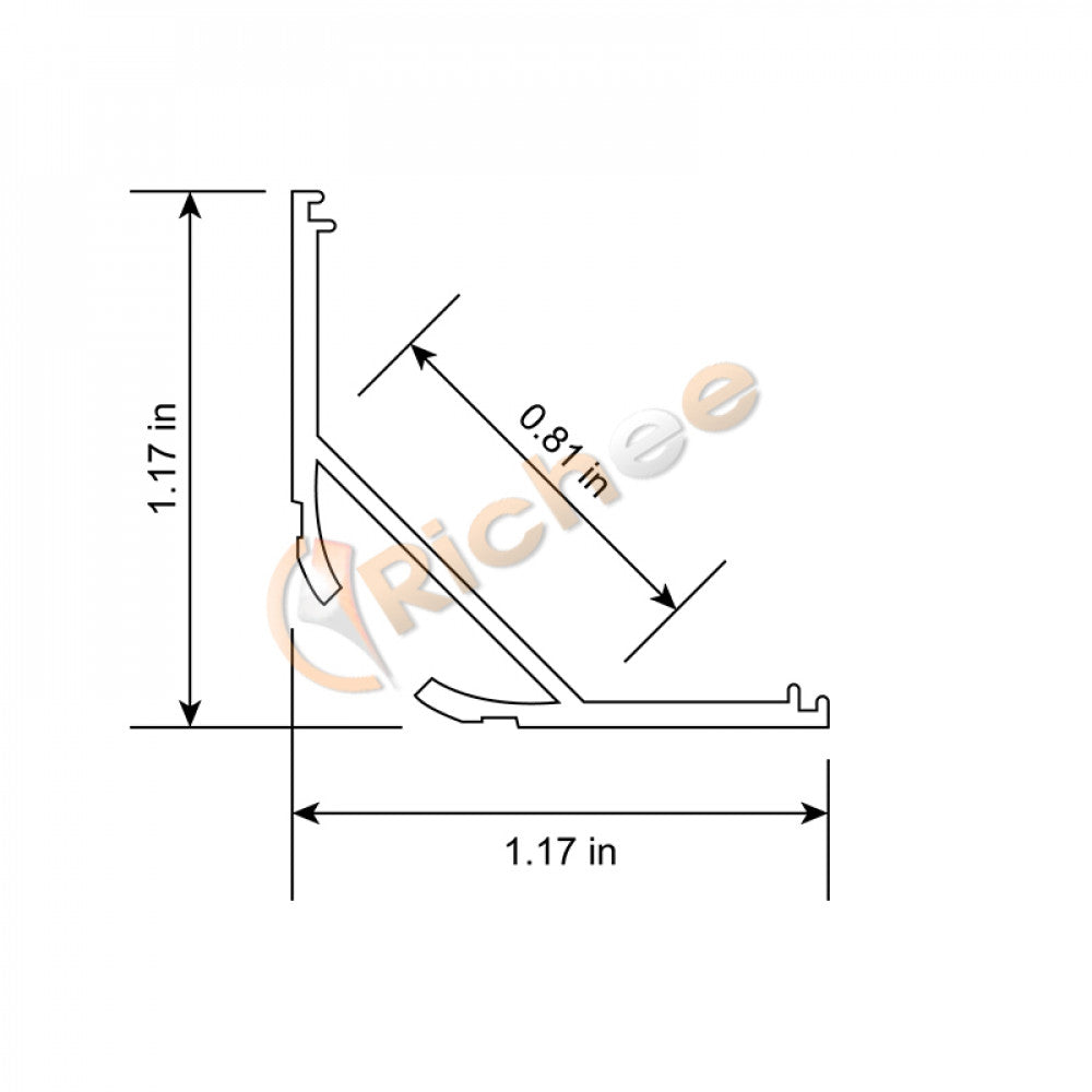 1-3/16" Big Full Cover Angled Led Aluminum Channel - 9635-Big