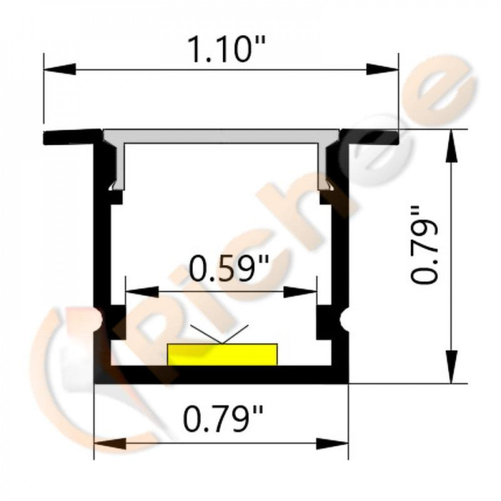 1-1/8" Deep Square Led Aluminum Channel W/ Trim  9641-W
