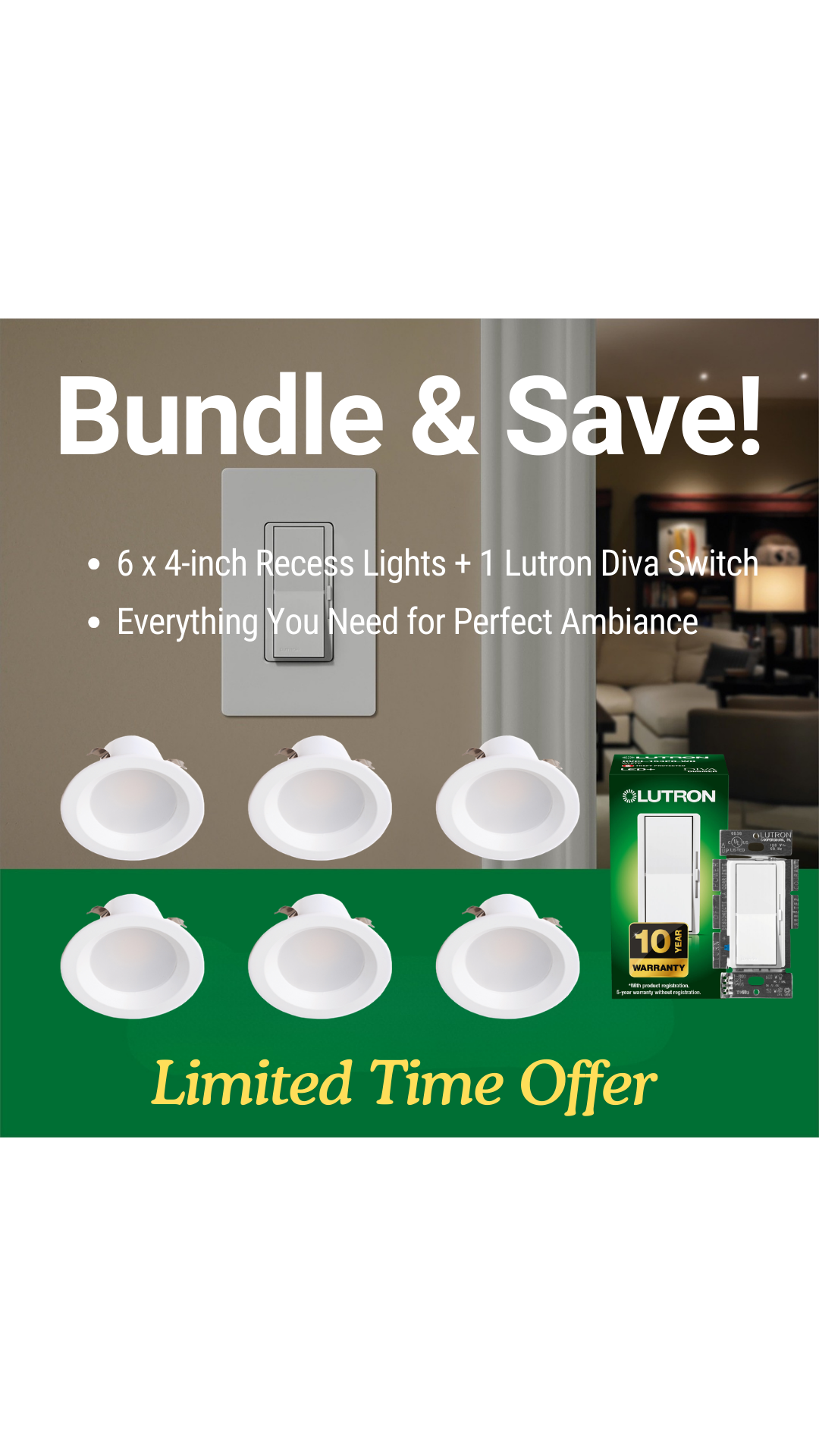 4" LED Recessed Light Bundle – 6 Lights + 1 Switch