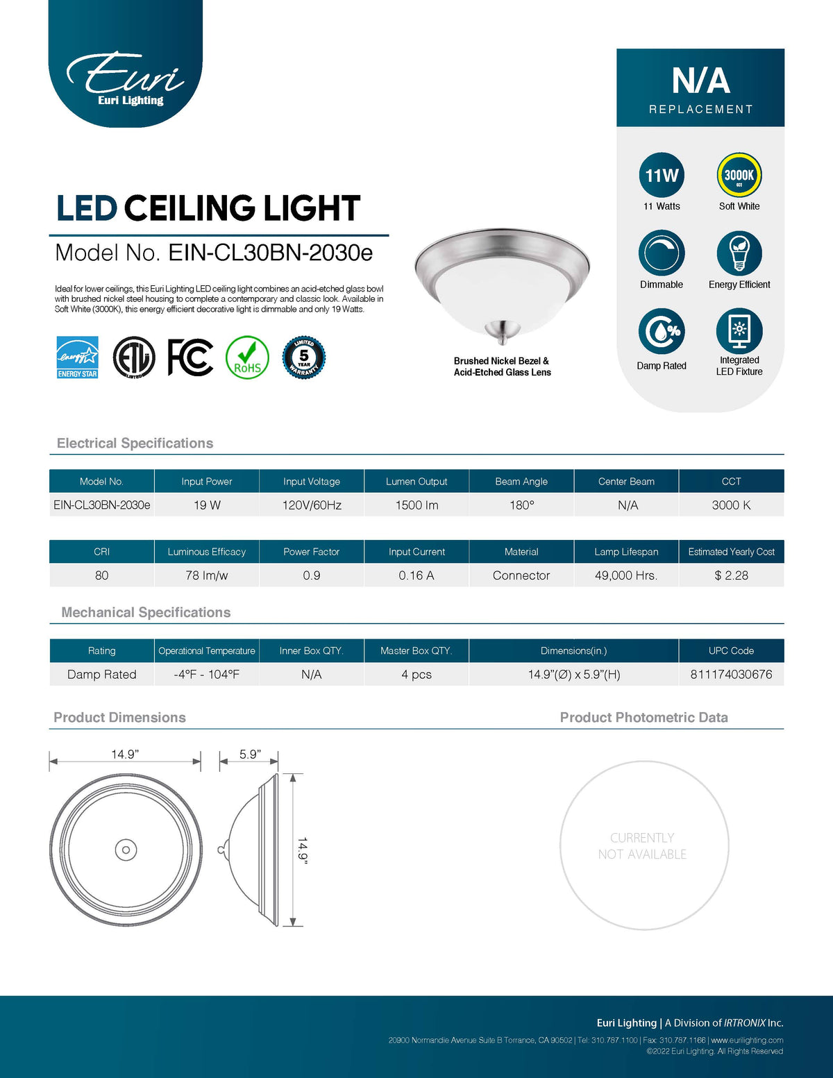 Euri LED Ceiling Light 3000K - Euri – Eagle Rock LED
