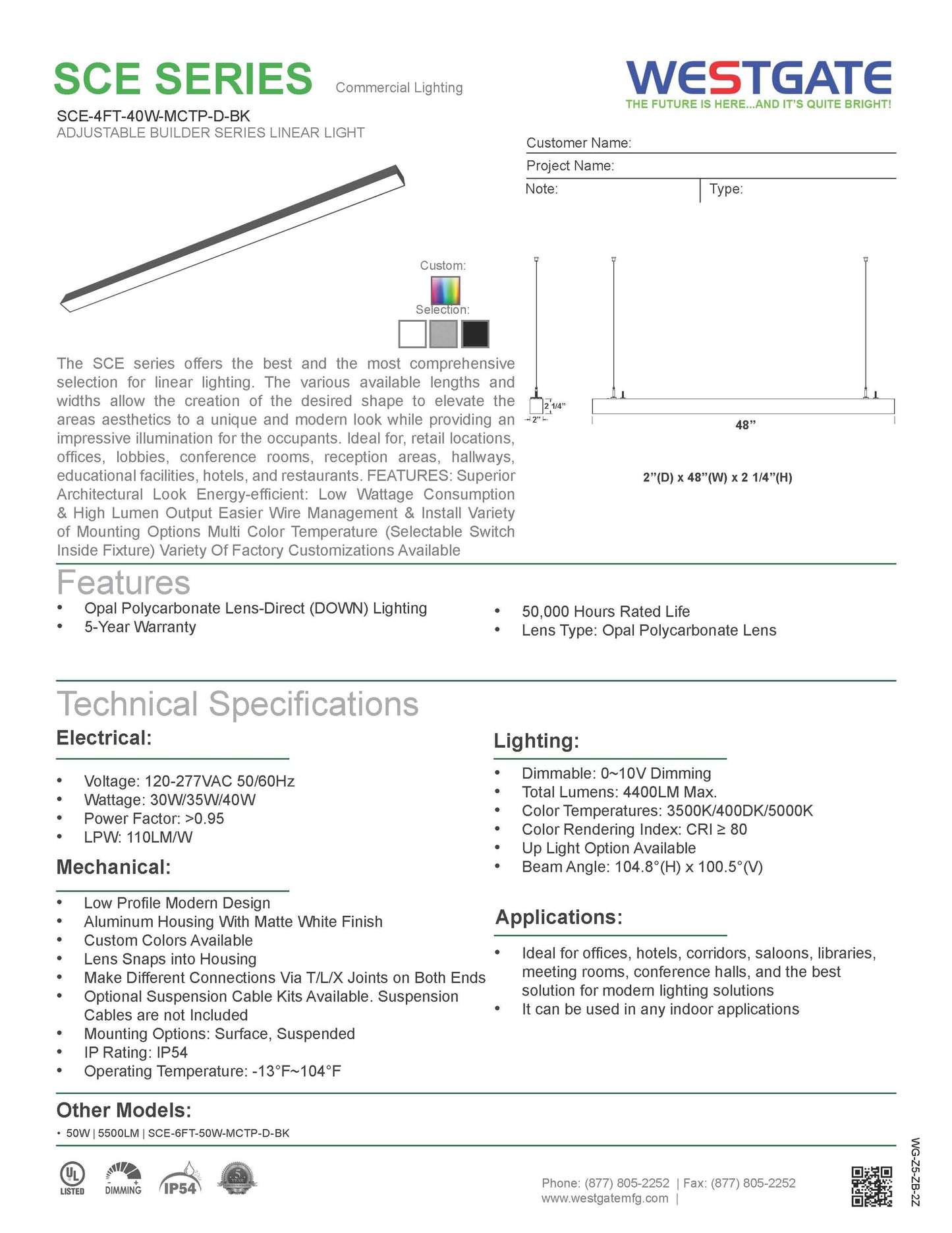Builder Series Power & CCT Adjustable Linear Light SCE - 120-277V