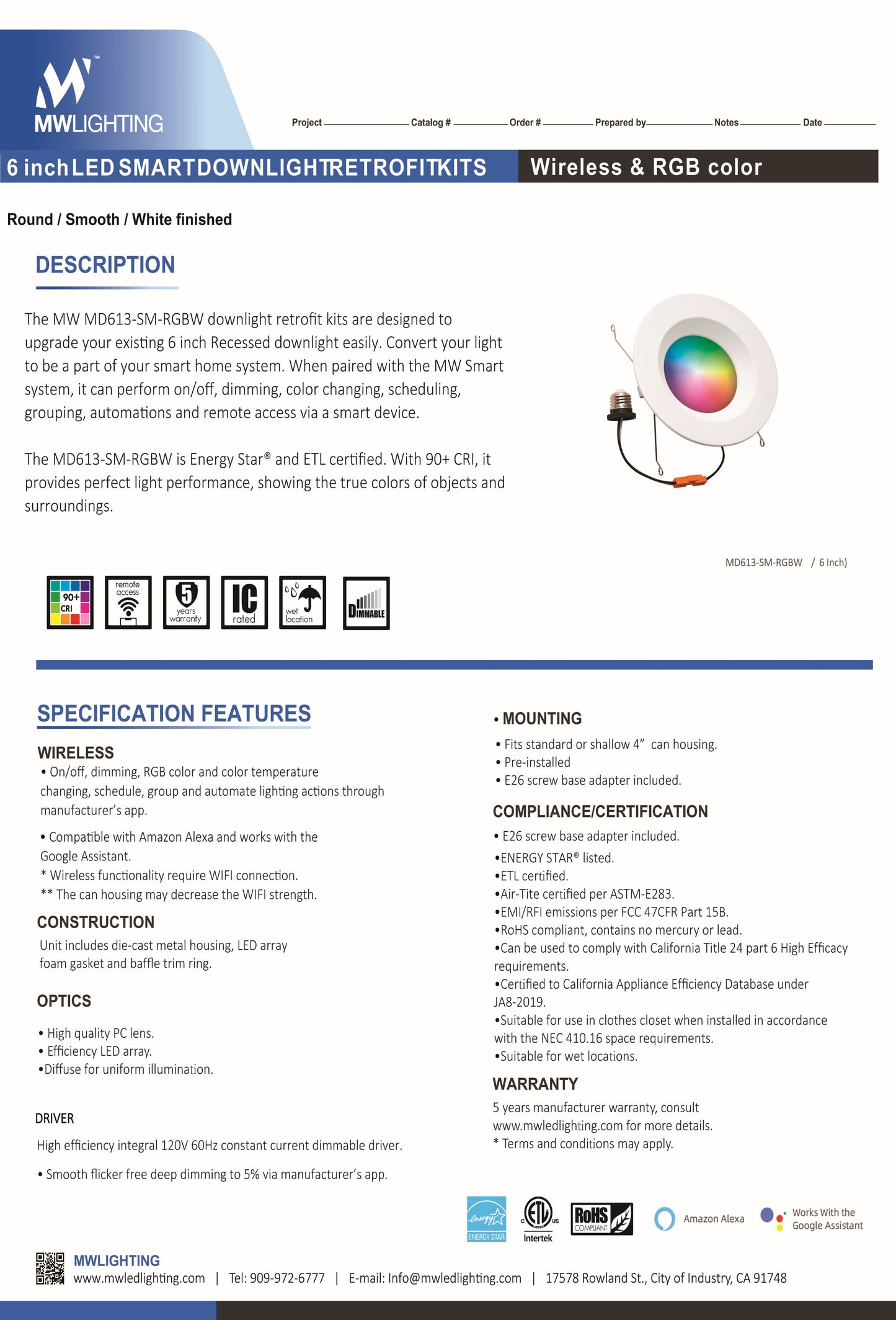 6" Smooth Smart Retrofit Downlight with RGBW