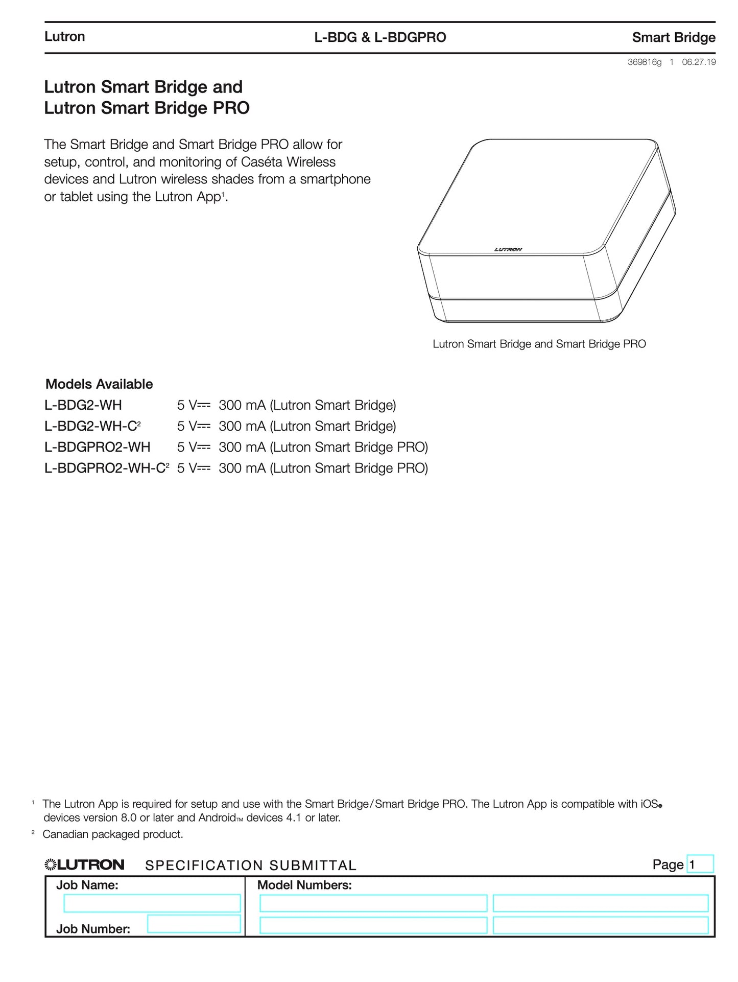 LUTRON Caseta Wireless Smart Bridge