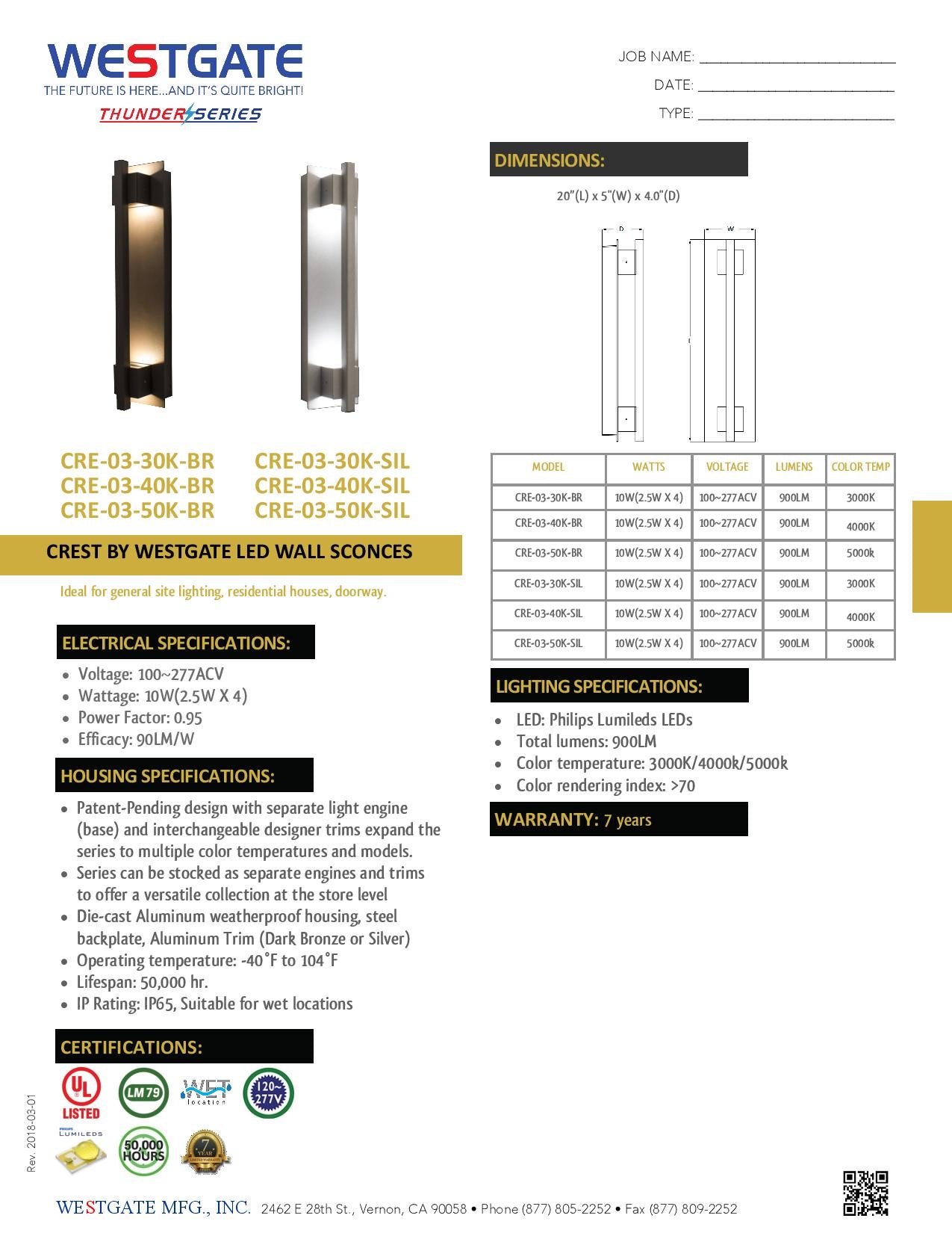 LED Outdoor Light Crest by Westgate - Silver Grasp