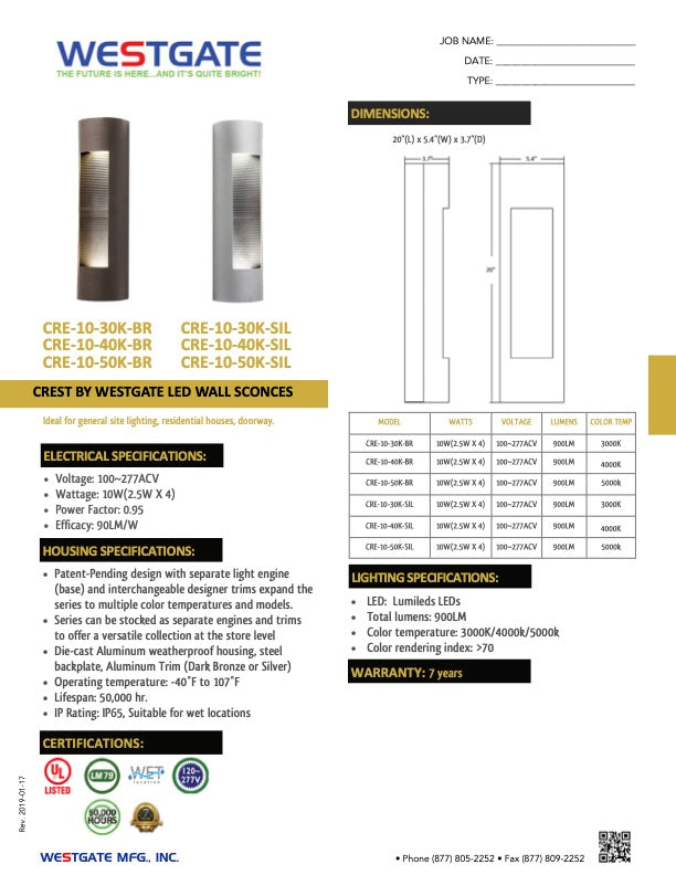 Crest By Westgate LED wall Sconces