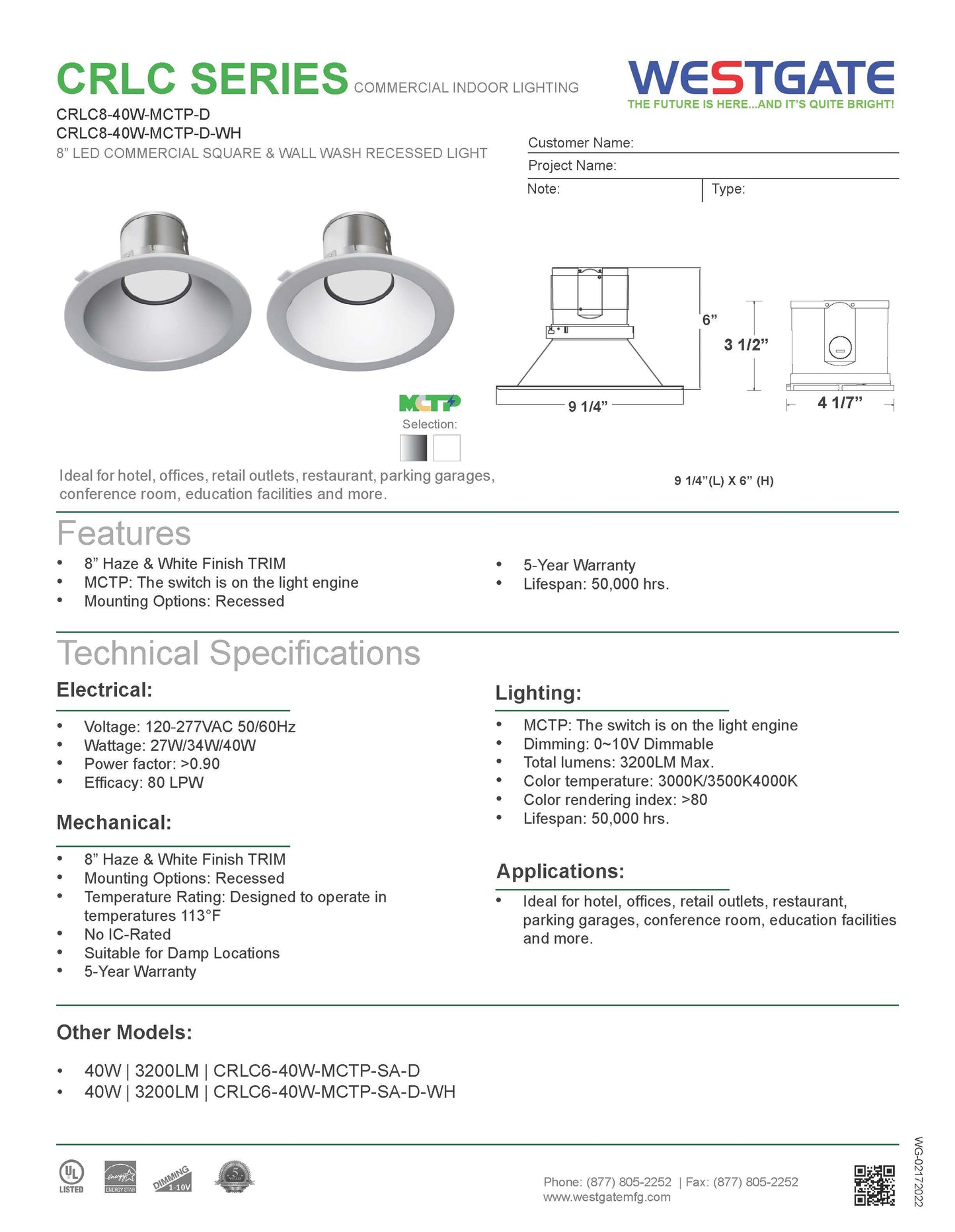 LED Commercial Clip-On/Snap-In Recessed Lights - WESTGATE