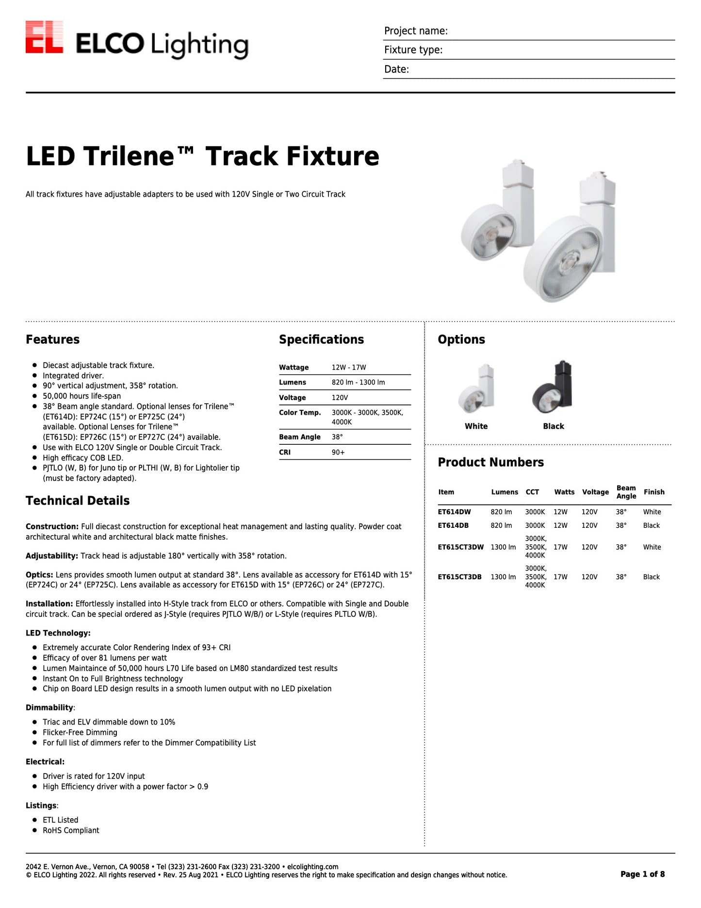 Elco Track Light LED Trilene White