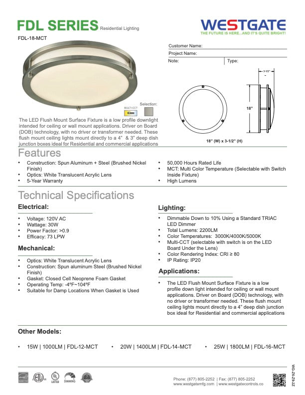 Ceiling Drum Light, Brushed Nickel 18 Inch