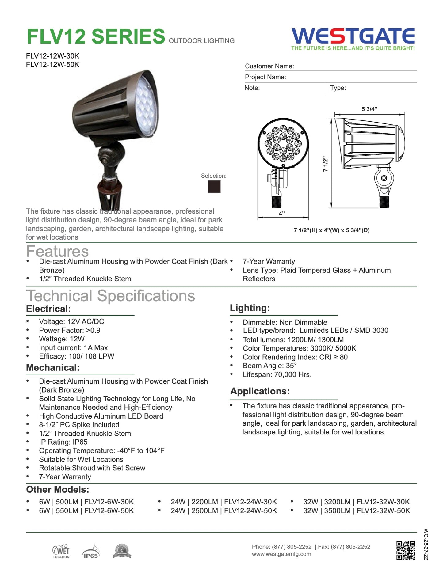 Landscape LED Lights LFLV-12W-30K