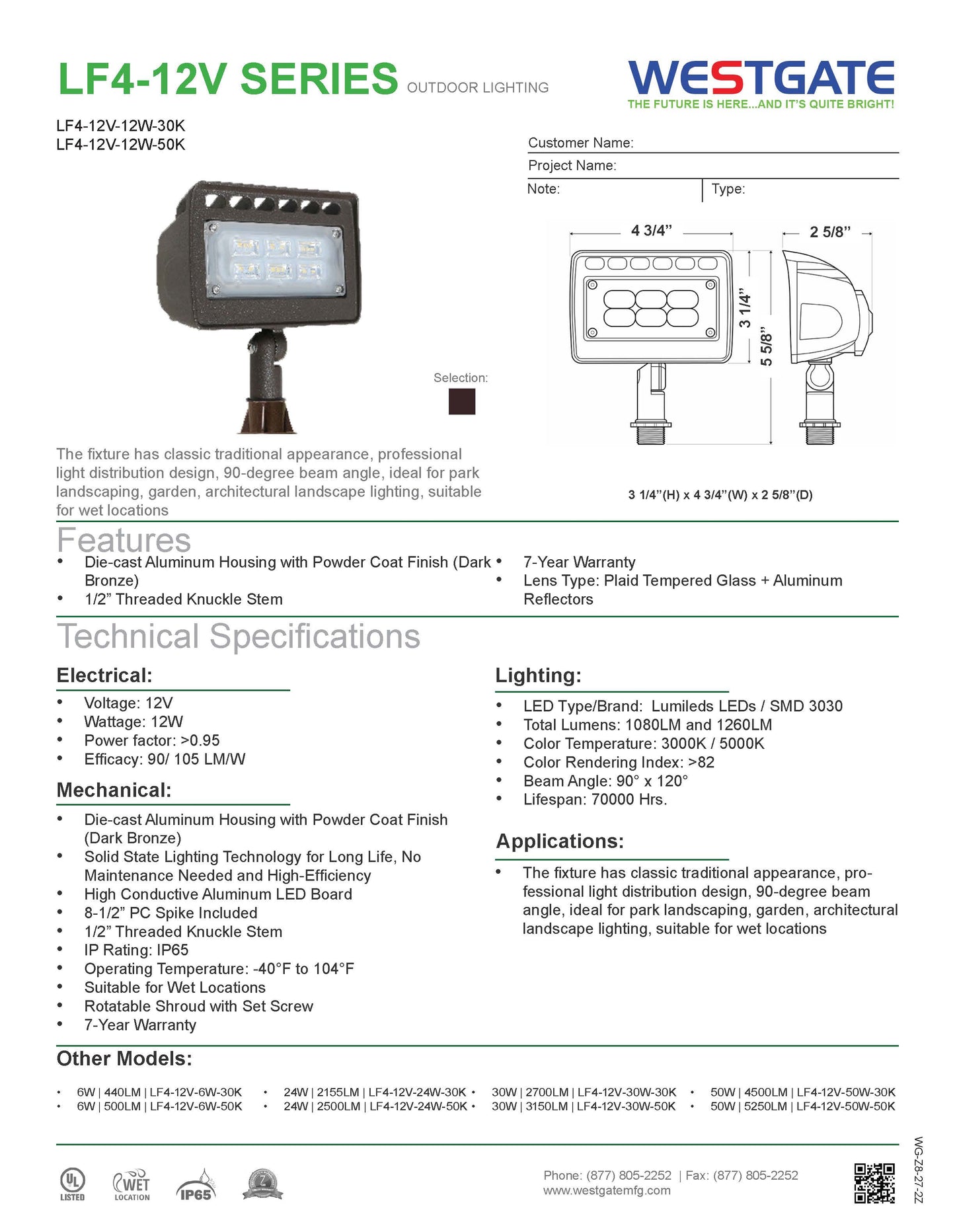 12V LED Flood Light 12W 3000K