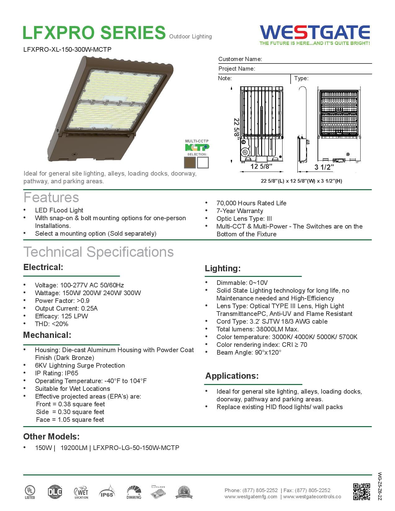 LFXPRO LED Multi-Power & Multi-CCT High Lumen Flood Light Series - WESTGATE
